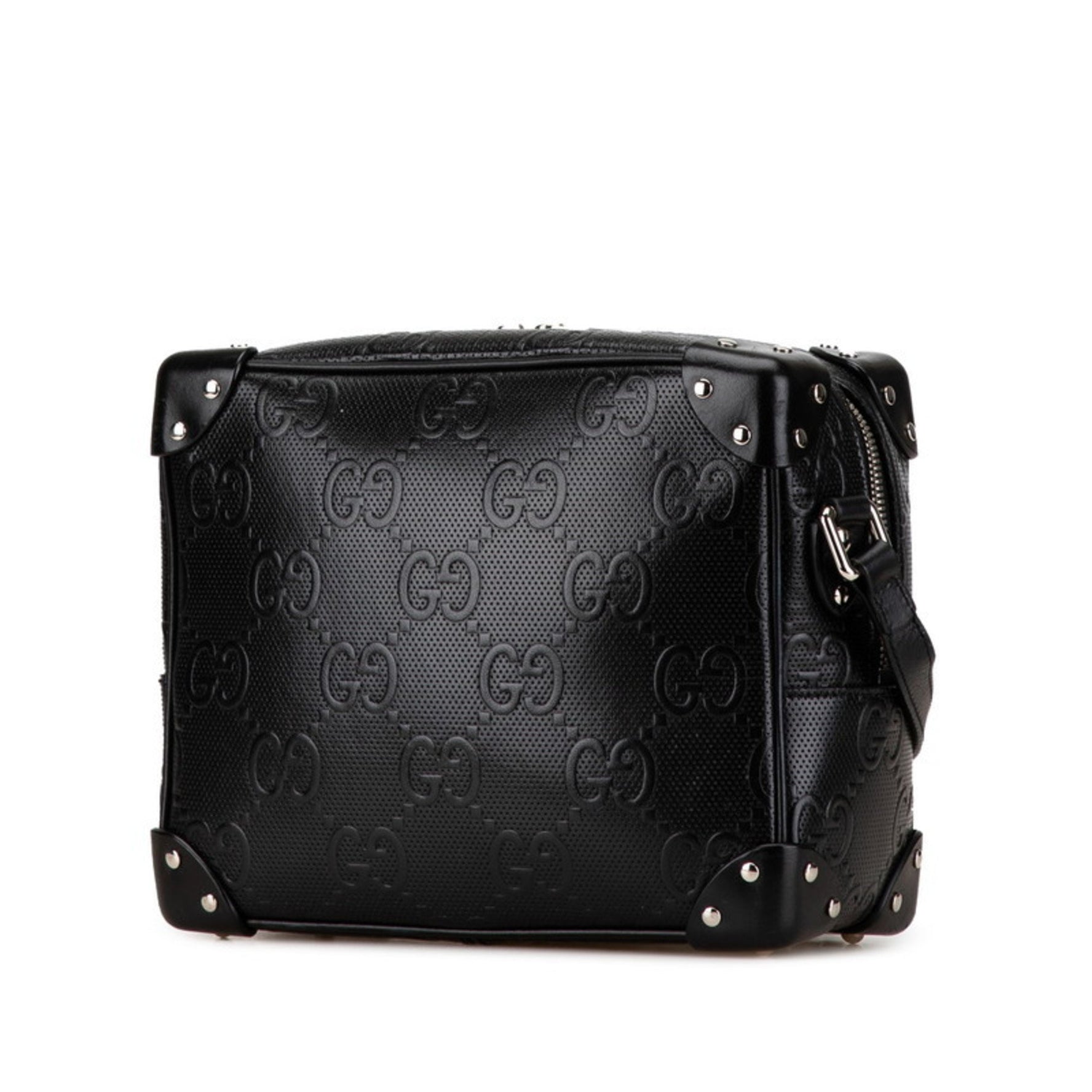 Gucci GG embossed shoulder bag black leather women's GUCCI