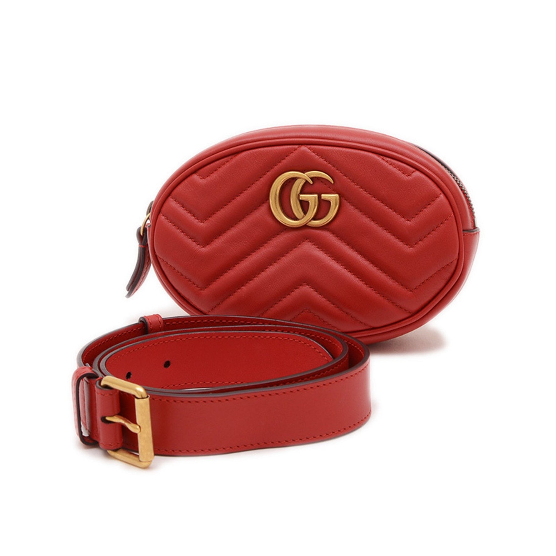Gucci GG Marmont Quilted Body Bag Belt Leather Red BP