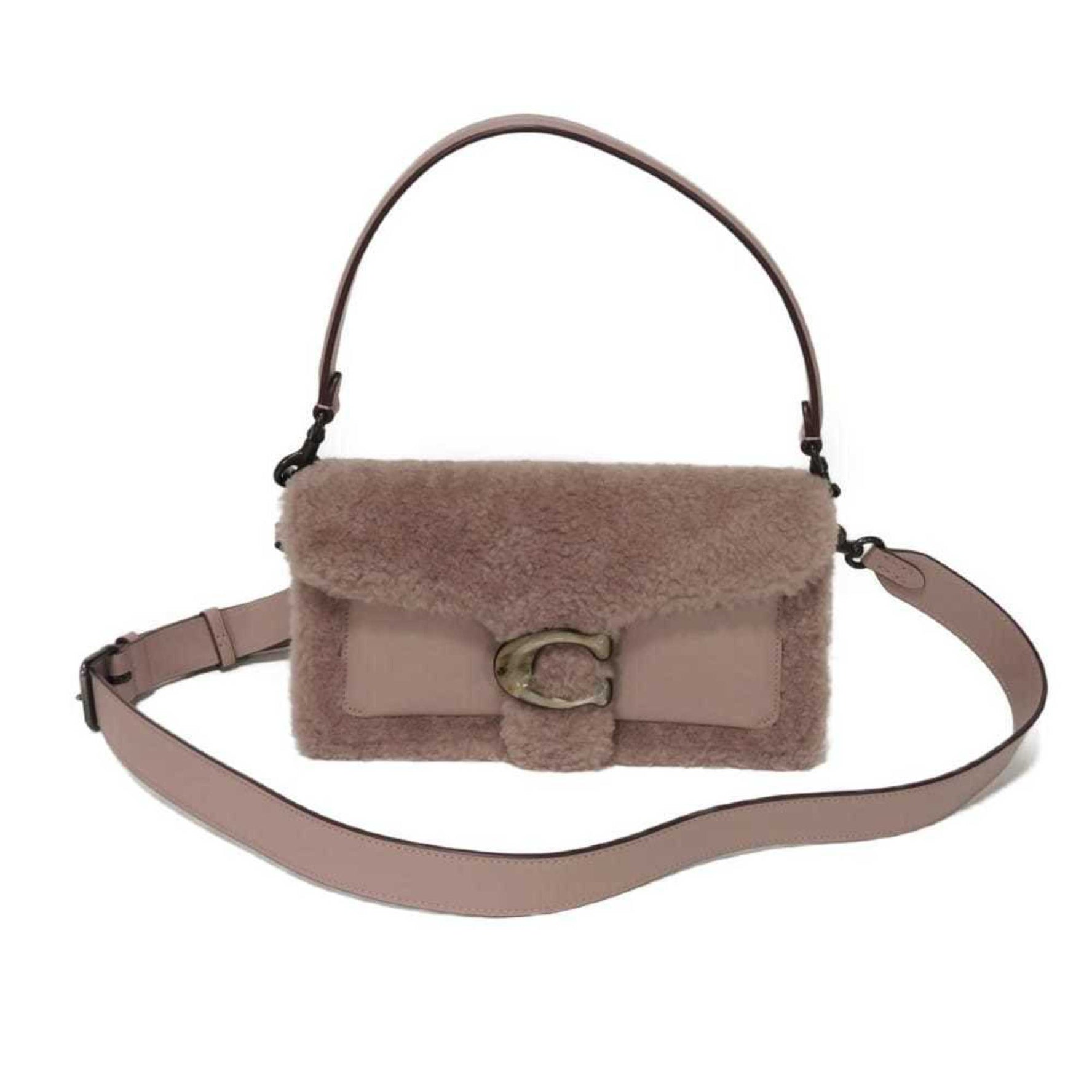 Coach Pillow Tabby Shoulder Bag, Size 26, Calfskin Suede, C-Mark Shearling, Dusty Rose, 6807, Bag