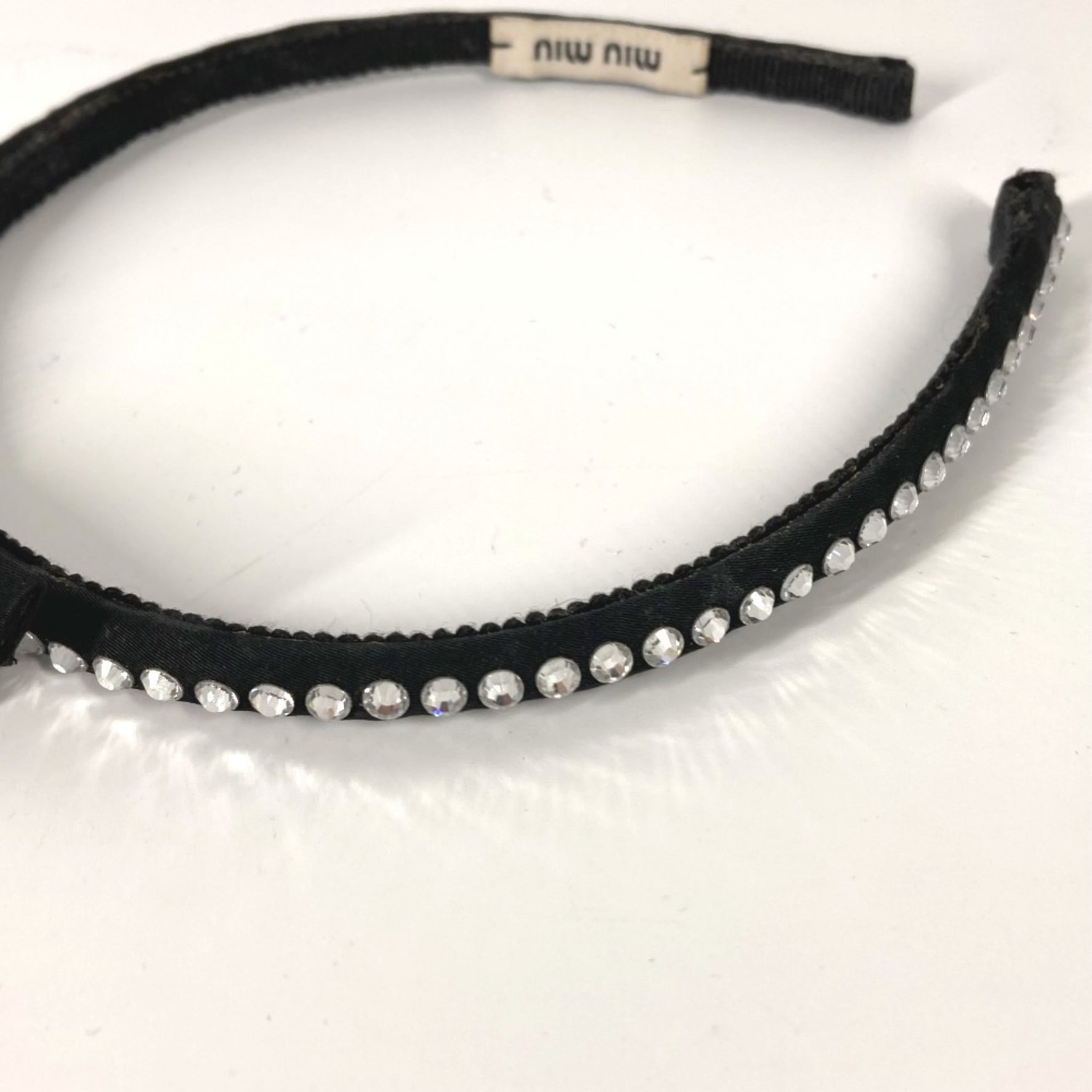 MIUMIU Miu Ribbon Rhinestone Hair Accessory Headband Satin Hairband