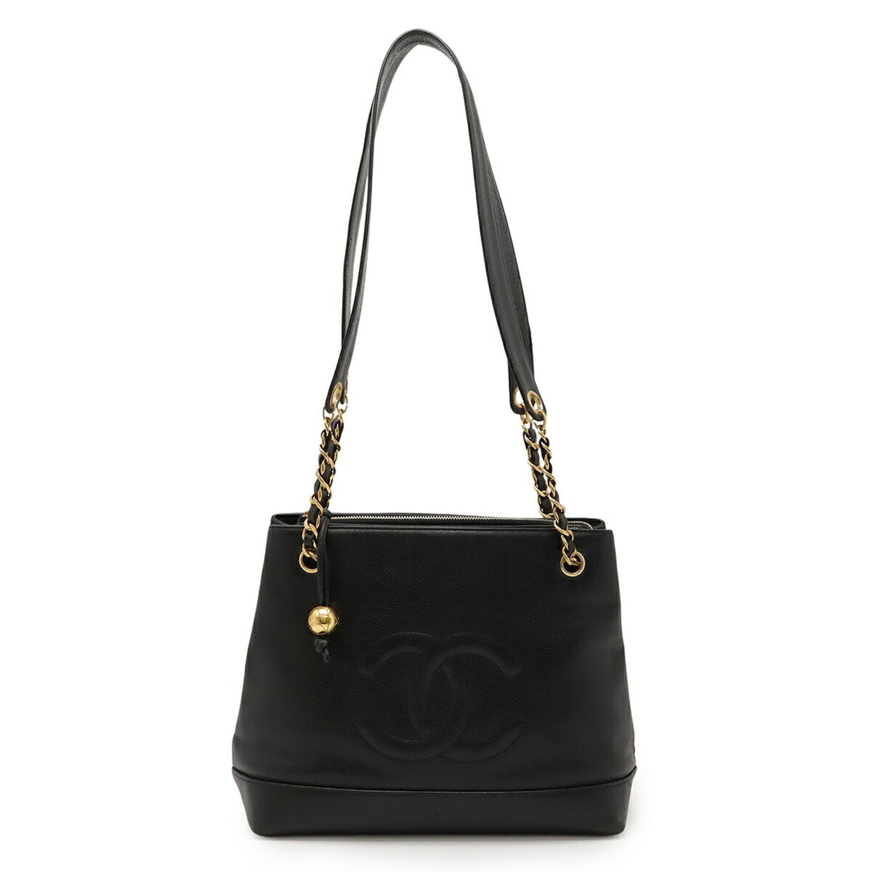 CHANEL Coco Mark Ball Chain Tote Shoulder Bag in Caviar Leather
