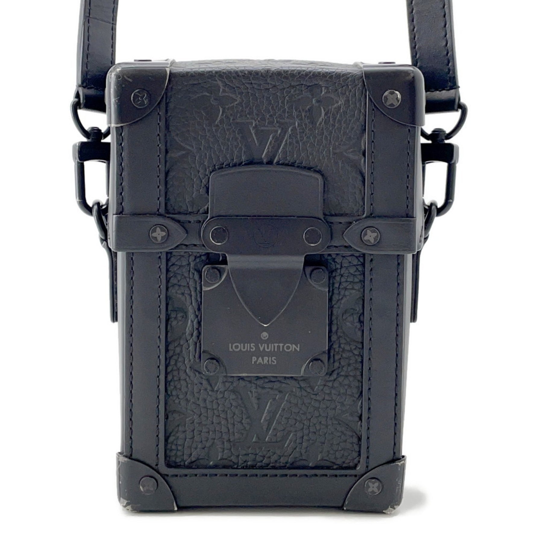 Louis Vuitton Monogram Taurillon Vertical Trunk Wearable Wallet Shoulder Bag Black