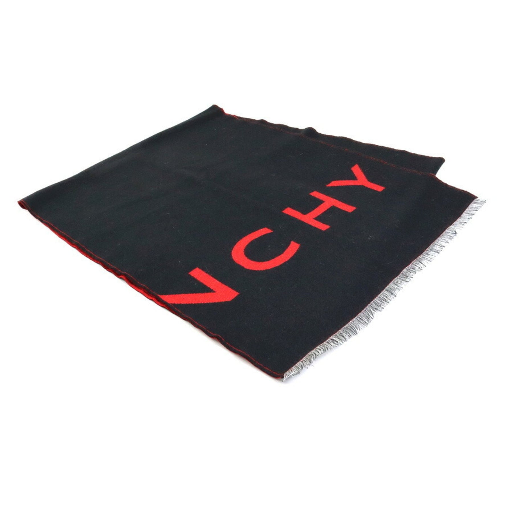 GIVENCHY Scarf Wool/Silk Black x Red Unisex