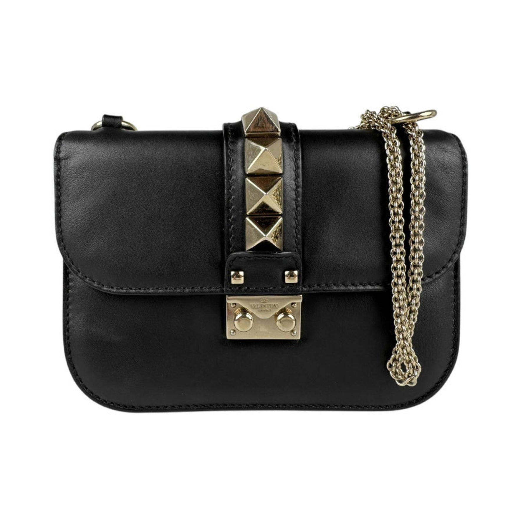 Valentino Garavani Shoulder Bag Rockstud Leather Metal Black Gold