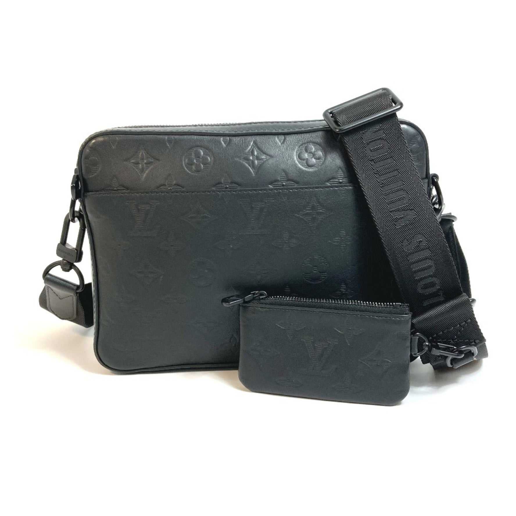 LOUIS VUITTON M69827 Monogram Shadow Duo Messenger Body Bag in Leather, Black