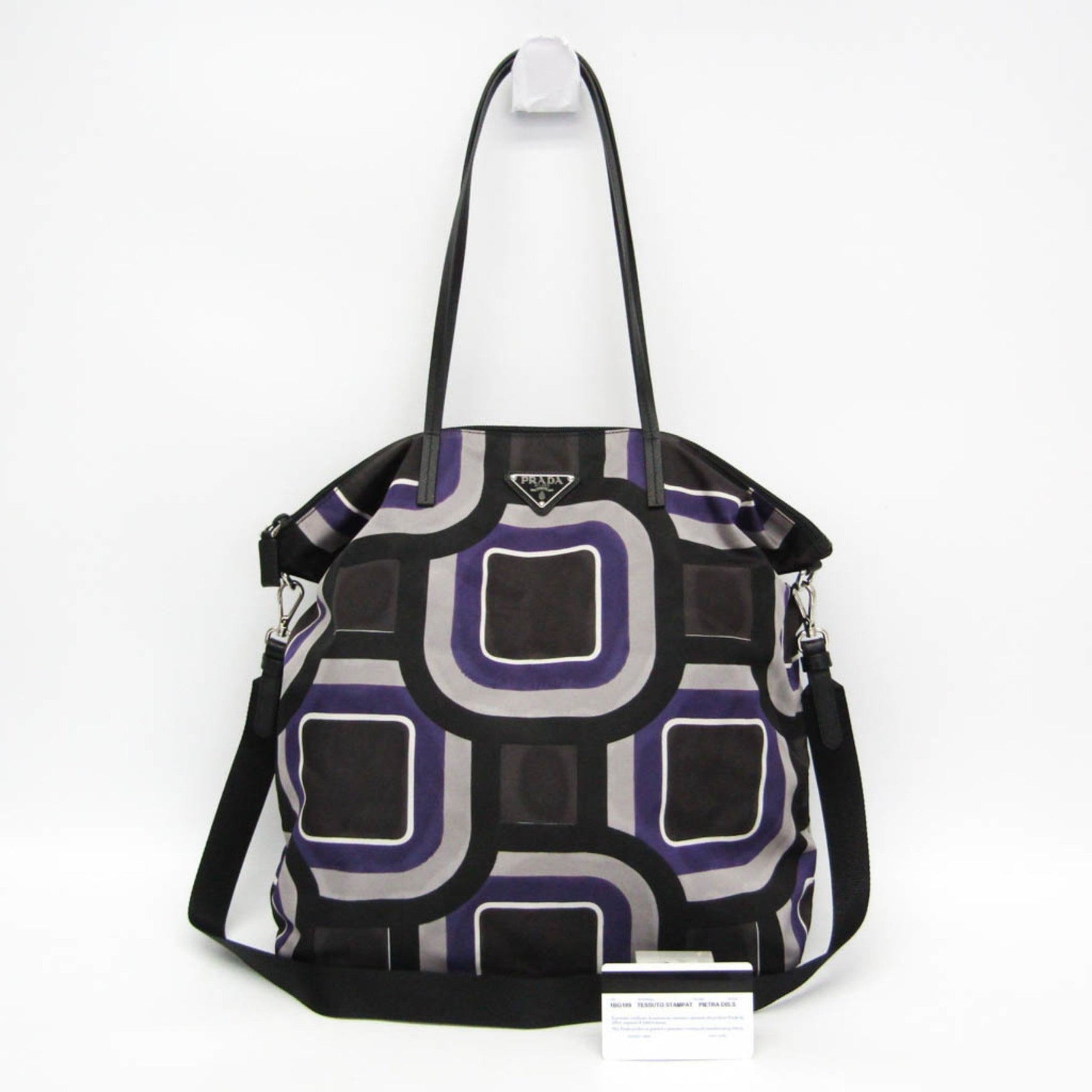 Prada TESSUTO STAMPAT Nylon,Leather Shoulder Bag,Tote Bag Black,Purple