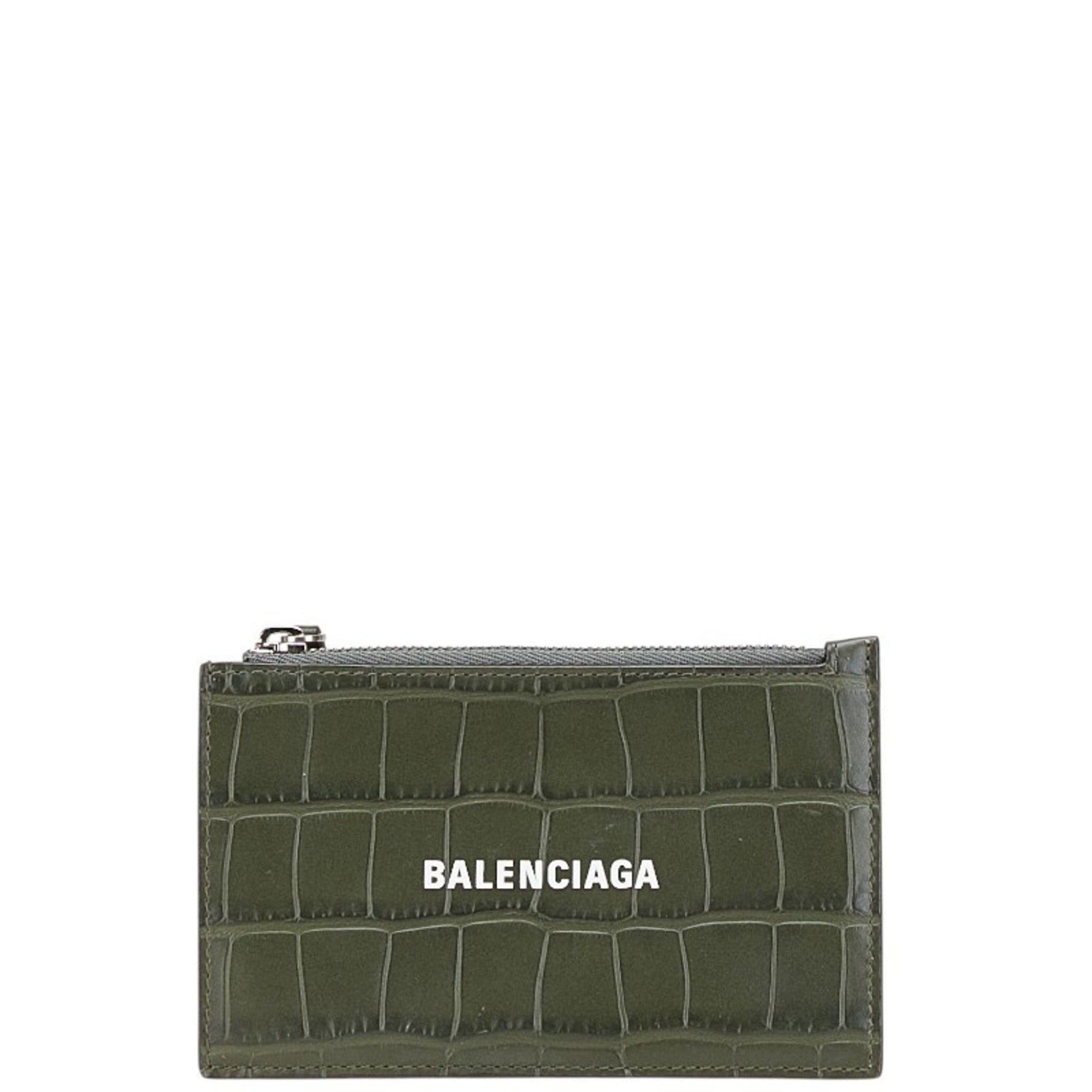 Balenciaga Embossed Card Case, Coin and Fragment Case Khaki Green Leather Men's BALENCIAGA