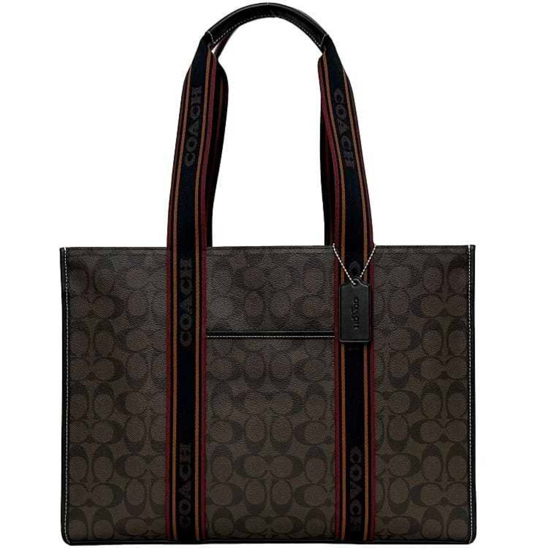 Coach tote bag f-22401 brown black signature CM865 PVC leather COACH freestanding strap a4 women's men's