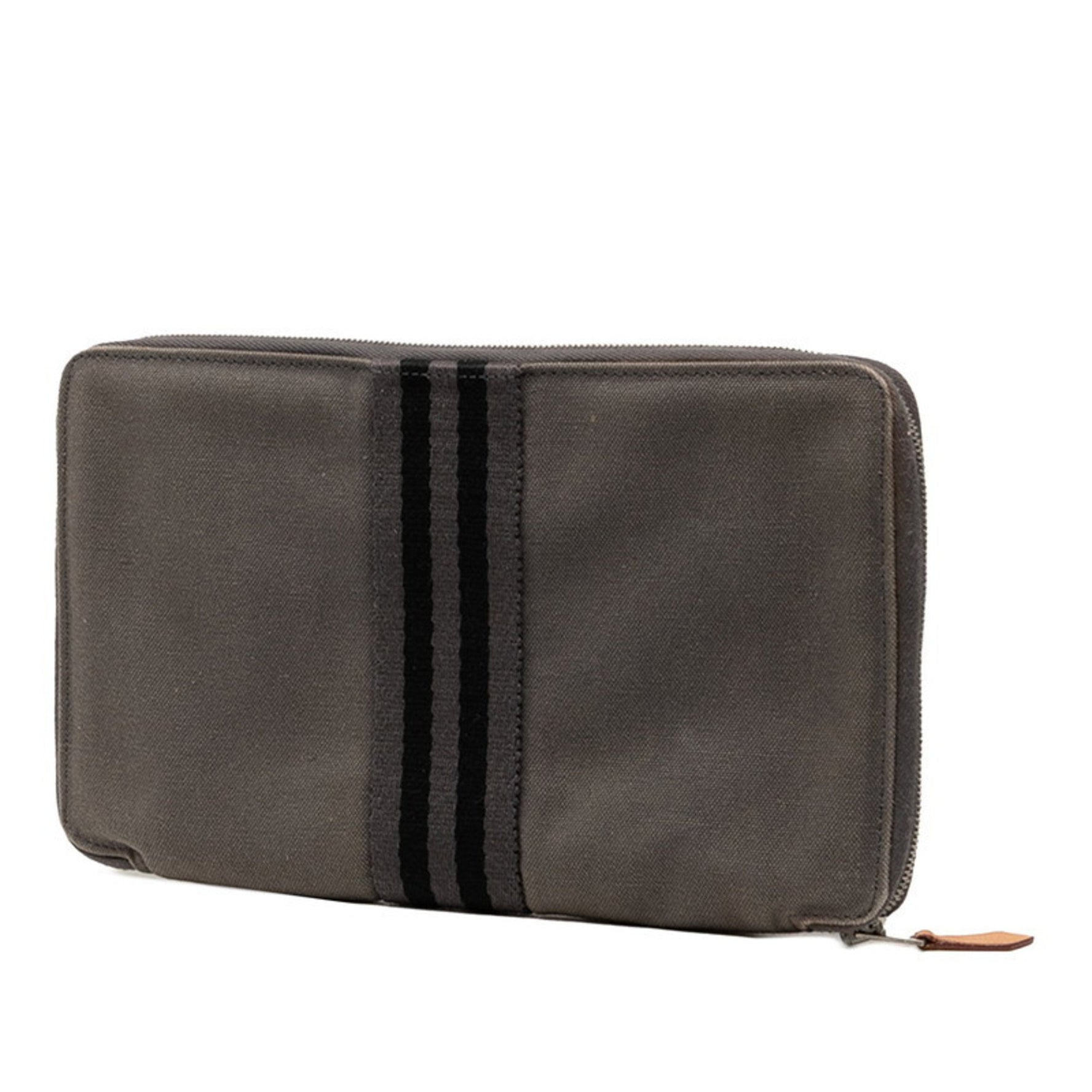 Hermès Foulet Multi Purse GM Round Zip Long Wallet Gray Black Canvas HERMES