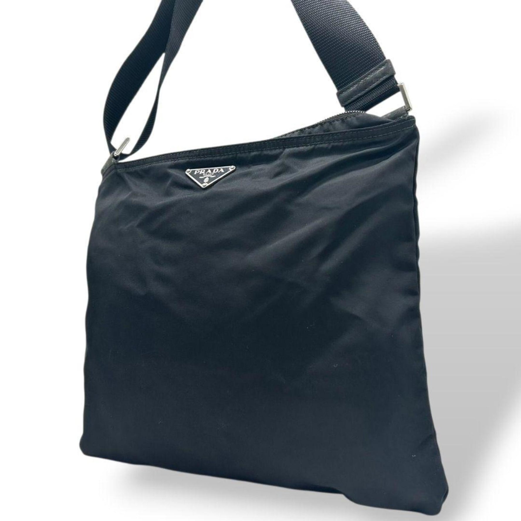 PRADA Shoulder Bag, Nylon, Triangle Logo Plate, Crossbody, Silver Hardware, Men's and