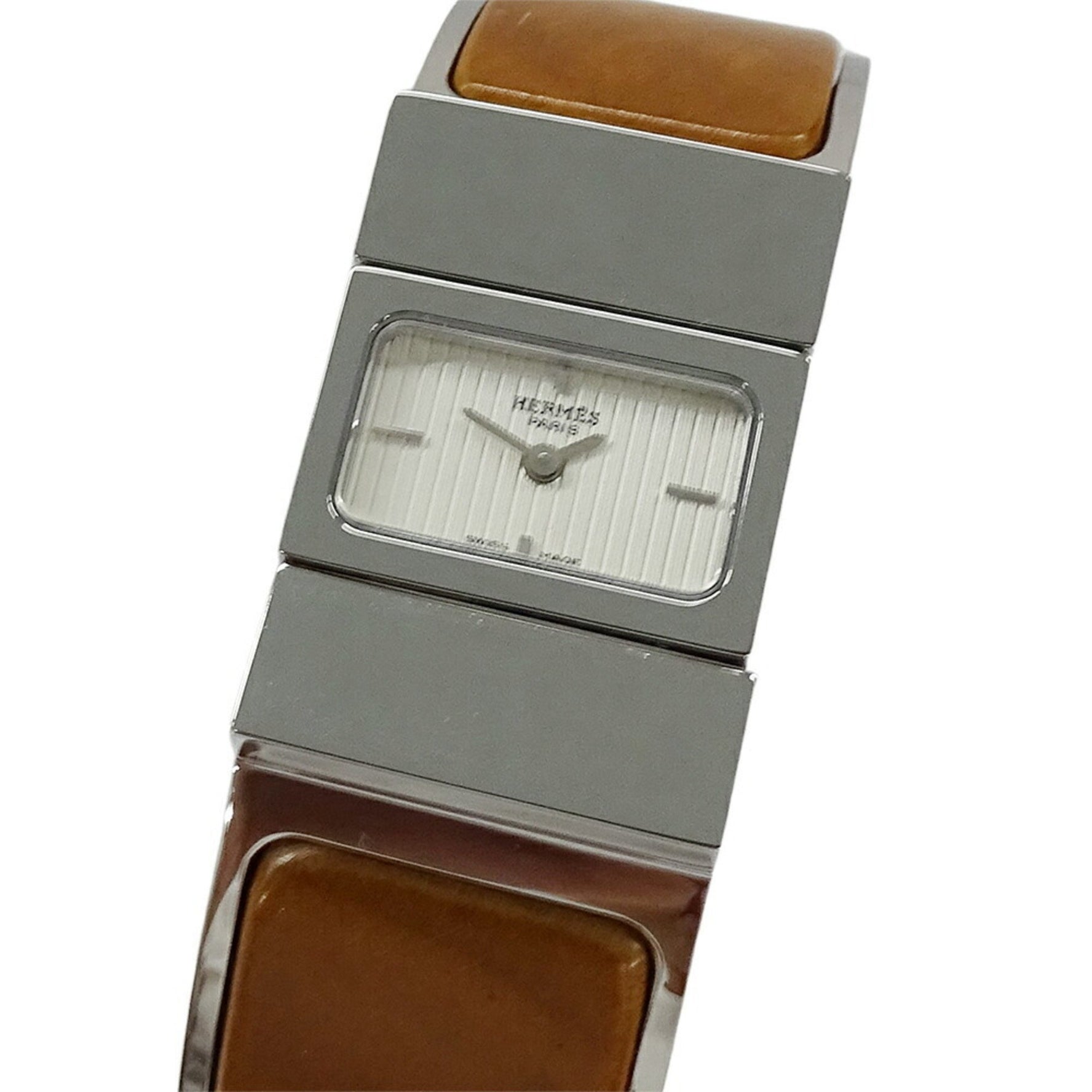 Hermès Women's L01.210 Quartz Stainless Steel Watch with Bangle, Silver and Brown, Polished