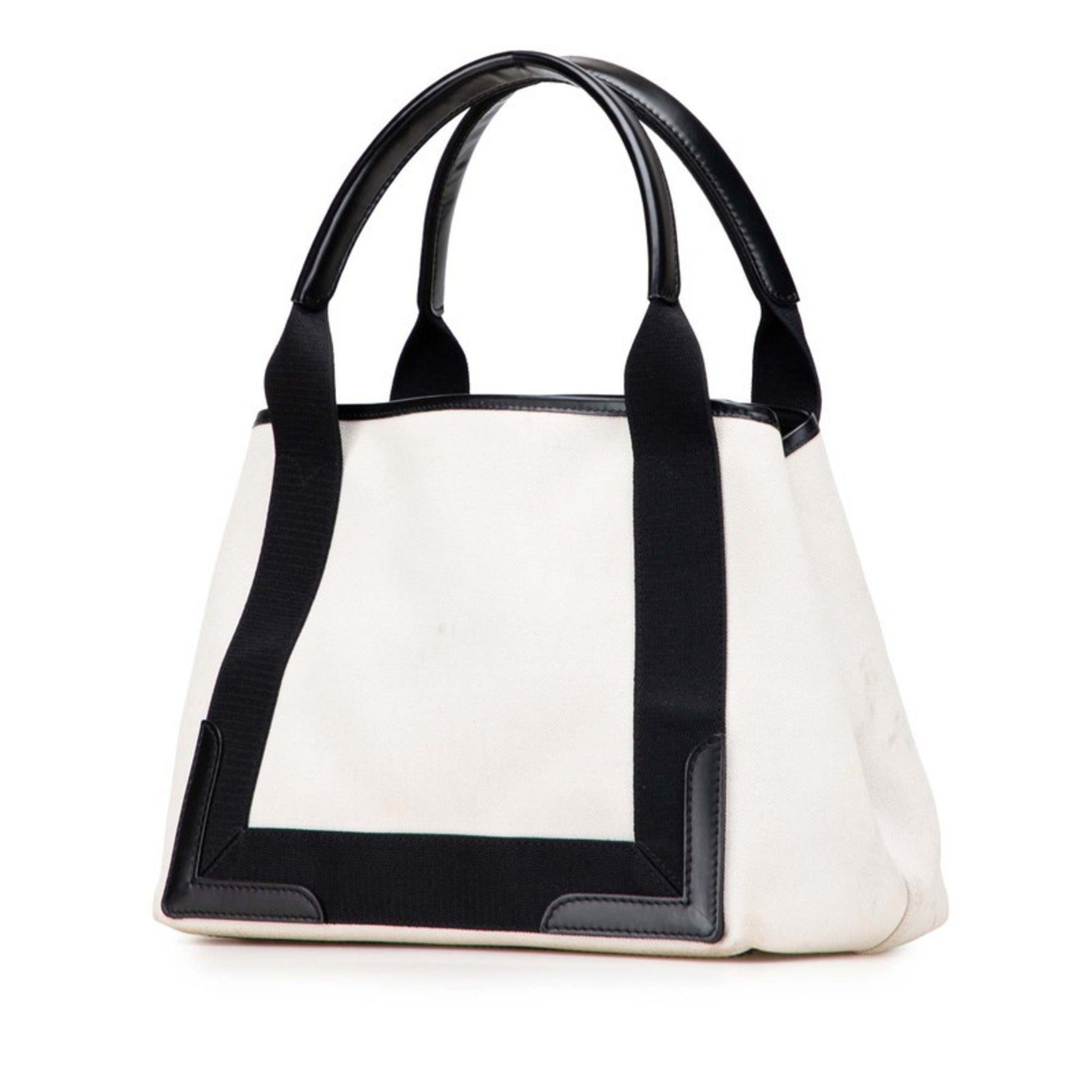 Balenciaga Navy Cabas S Handbag in Ivory and Black Canvas Leather