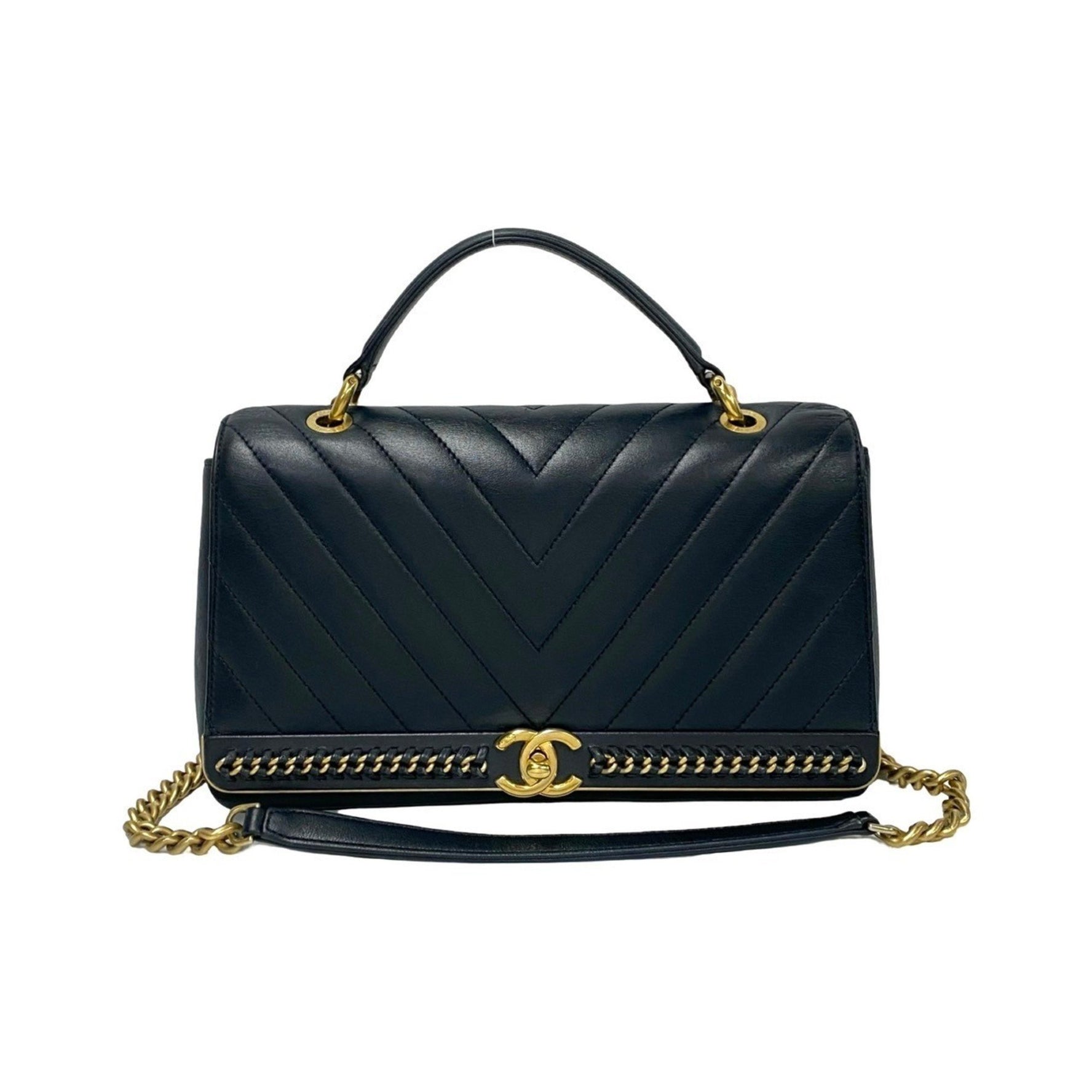 CHANEL Coco Mark V-Stitch Lambskin Handbag/Shoulder Bag