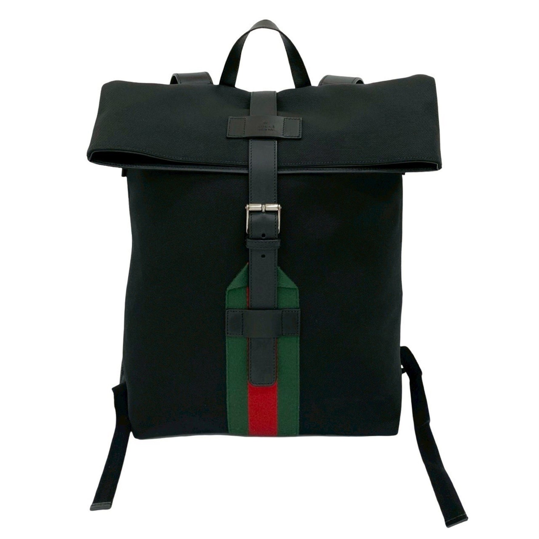 GUCCI Sherry Line Techno Canvas and Leather Backpack/Daypack, Black
