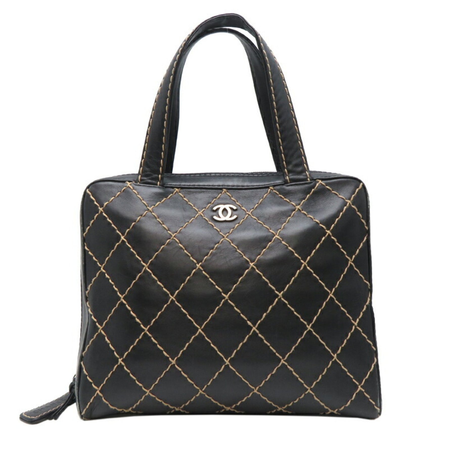 Chanel Wild Stitch Tote Women's Bag A14693 Leather Black