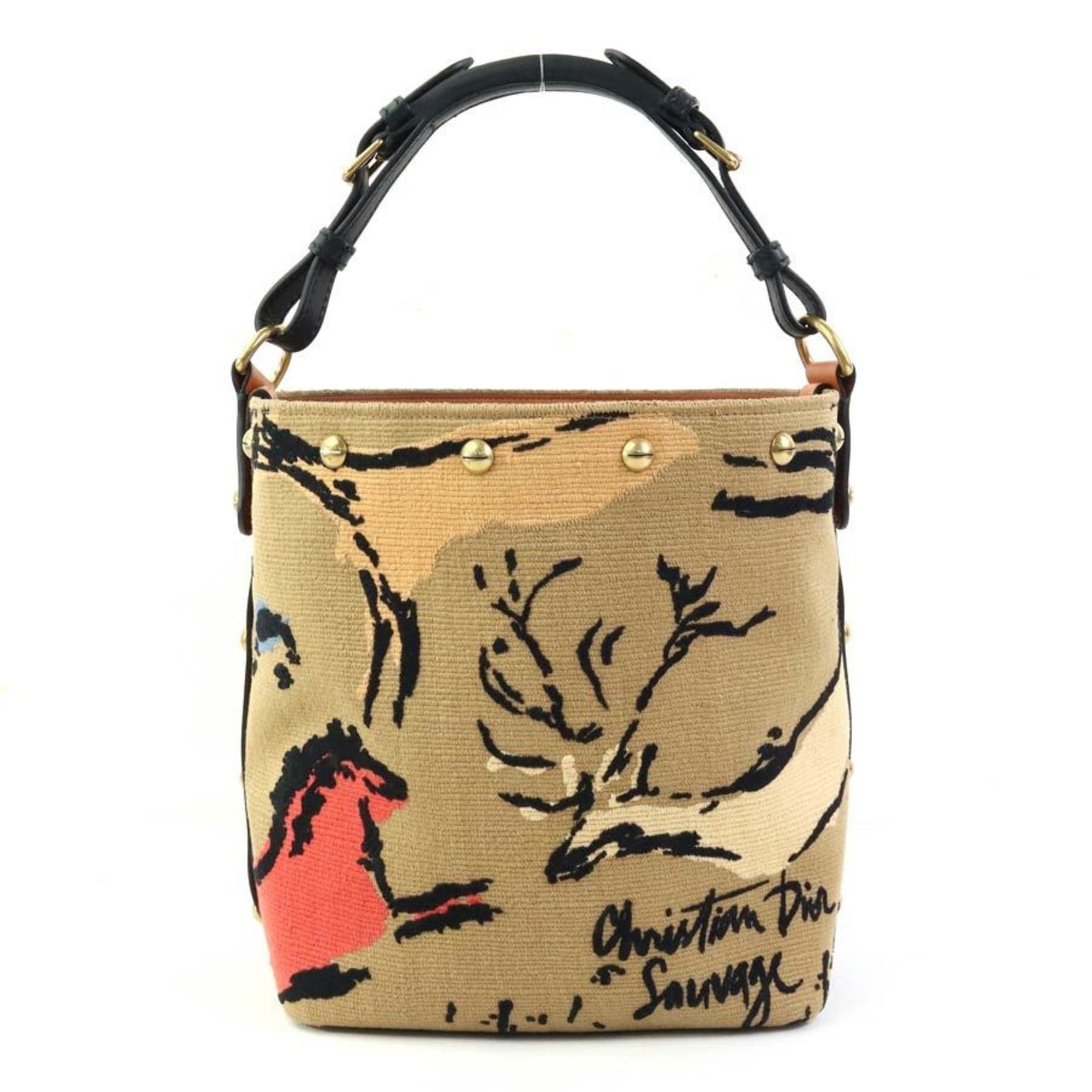Christian Dior Shoulder Bag Canvas Leather Brown Black