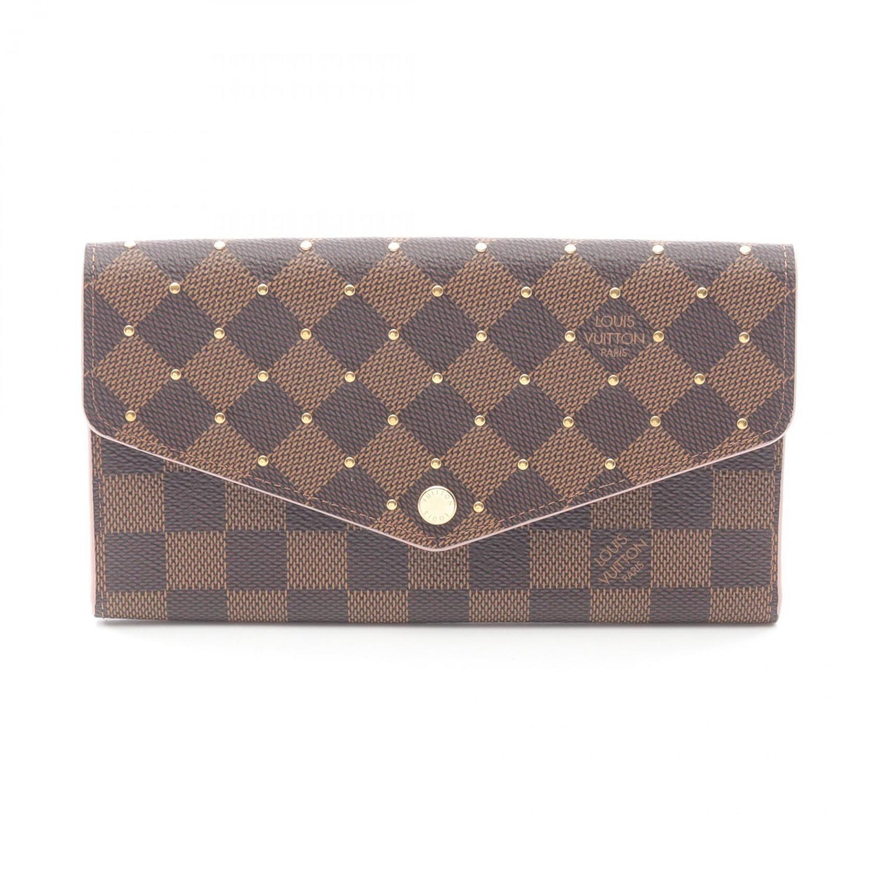 Louis Vuitton Portefeuille Sarah Studded Bifold Long Wallet, Leather Damier Leather, Brown and Pink