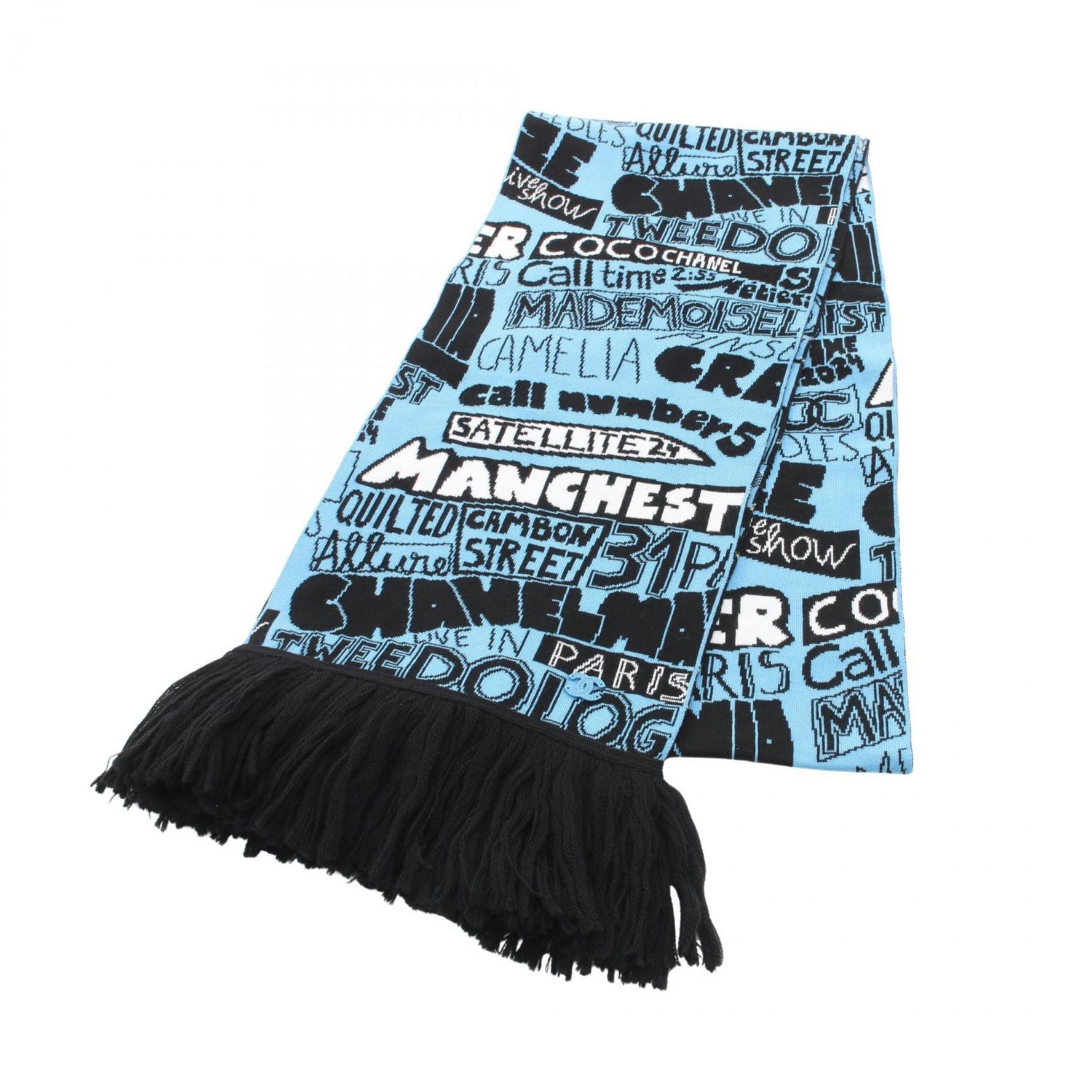 CHANEL Scarf Clothing Wool Cotton Cashmere Blue Black White
