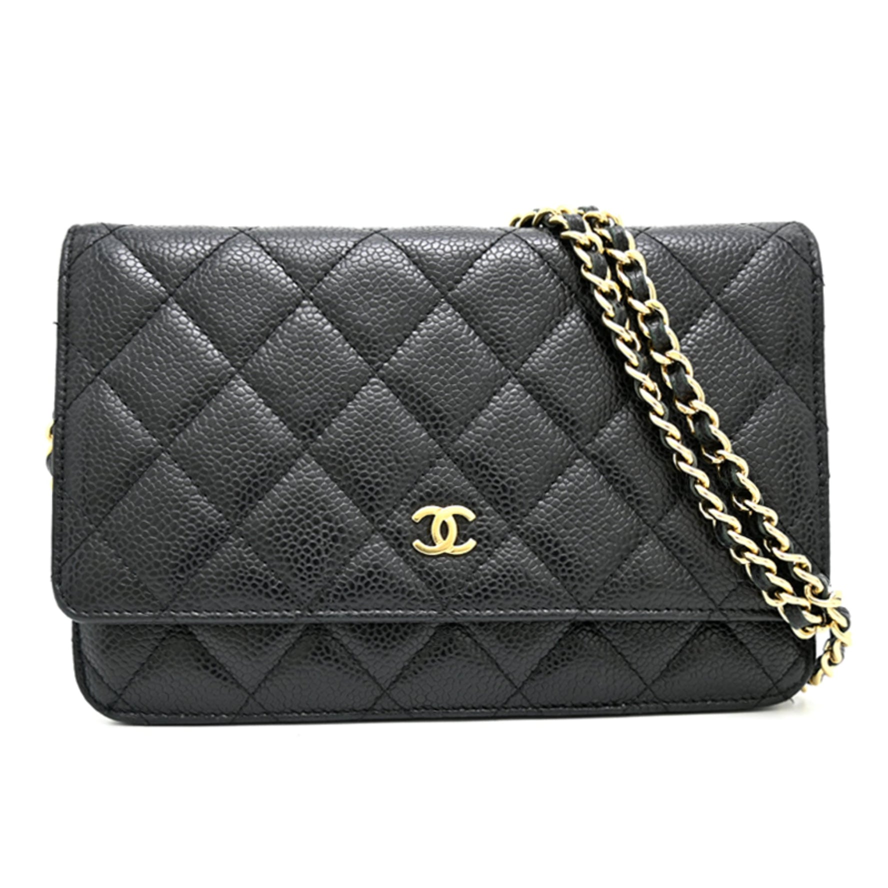 Chanel Matelasse Chain Wallet, Gold Hardware, Shoulder Bag, Caviar Leather