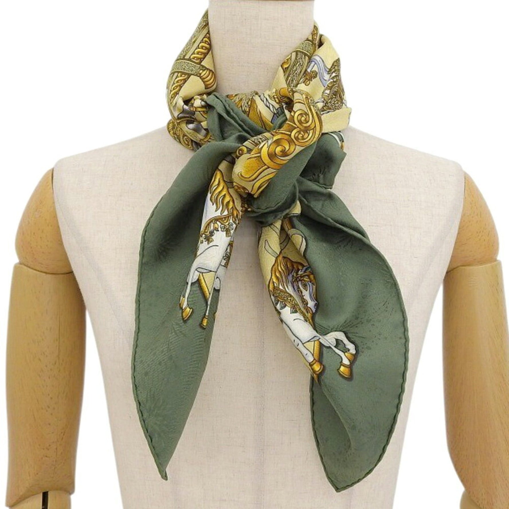 Hermes Carre 90 Luna Park Scarf Muffler Silk Green Beige