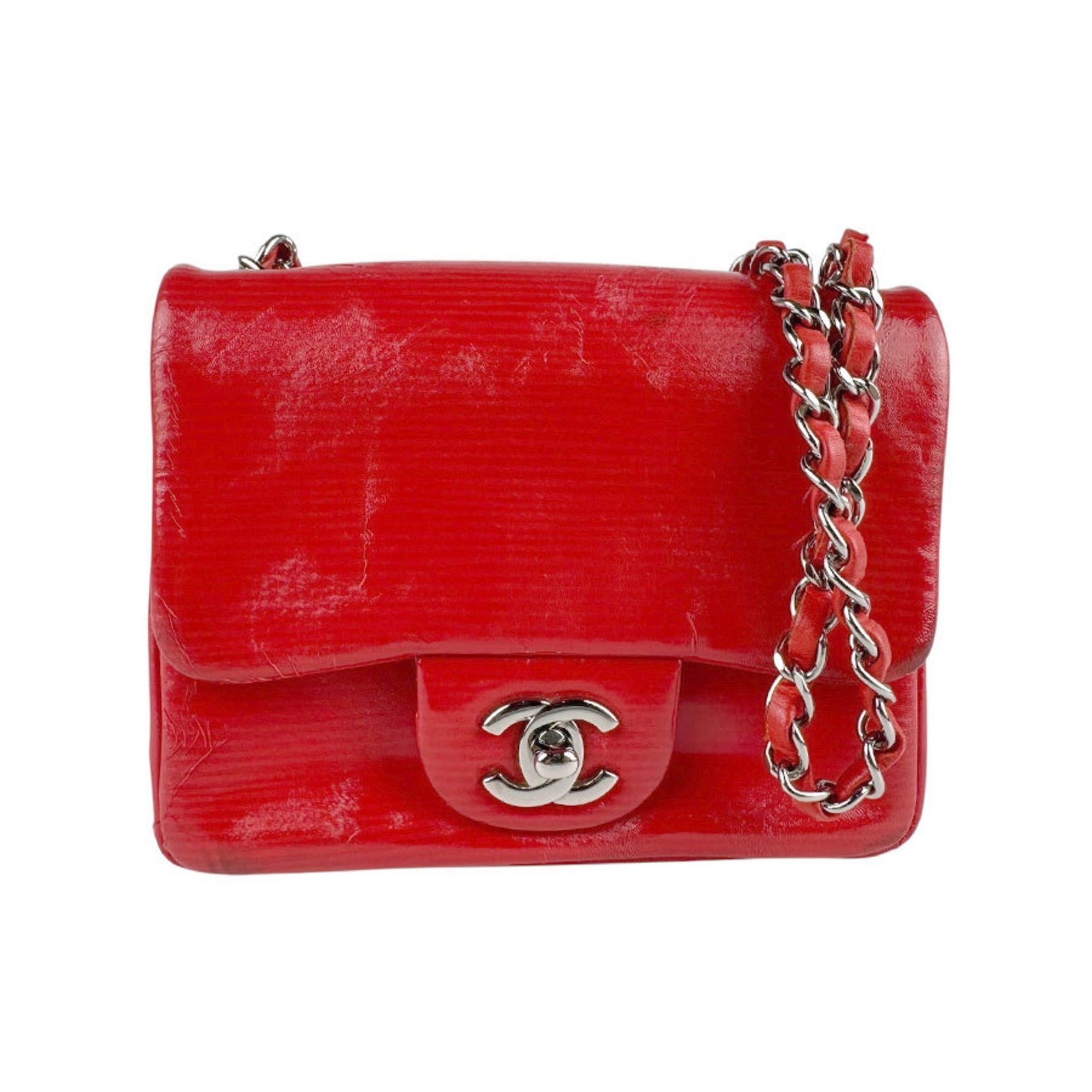 CHANEL Shoulder Bag, Coated Canvas and Leather, Red Silver