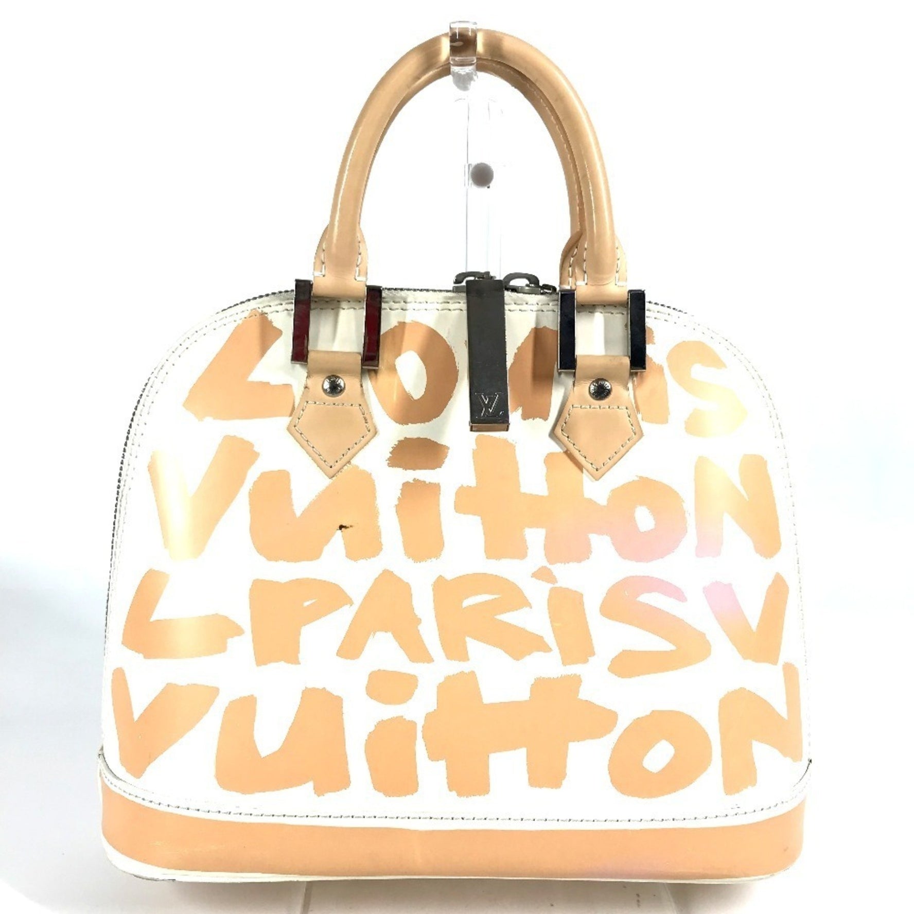 LOUIS VUITTON Monogram Graffiti Alma MM Tote Bag, Handbag, Leather, Beige