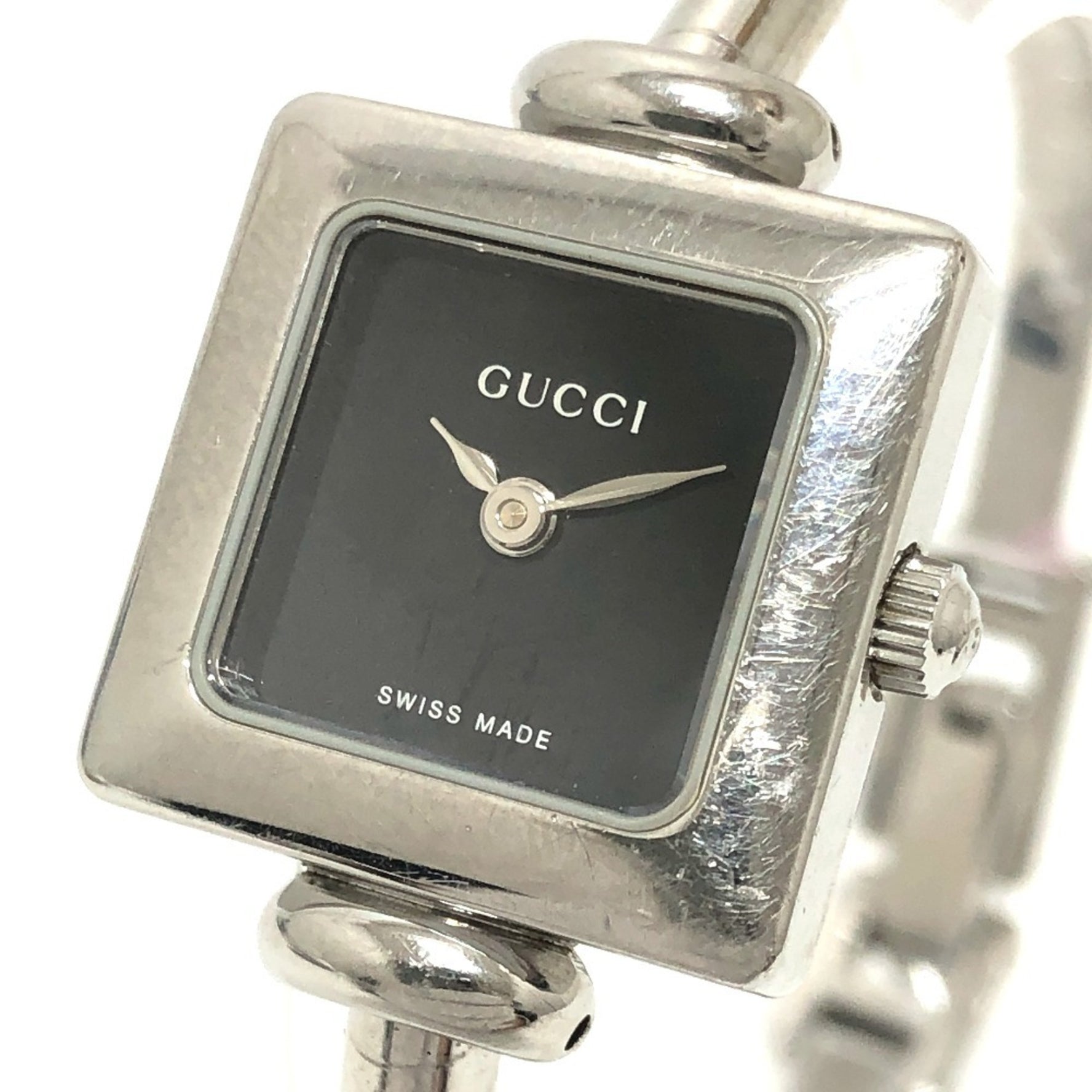 GUCCI 1900L Bangle Square Quartz 2 Hand Analogue Watch SS Ladies Silver