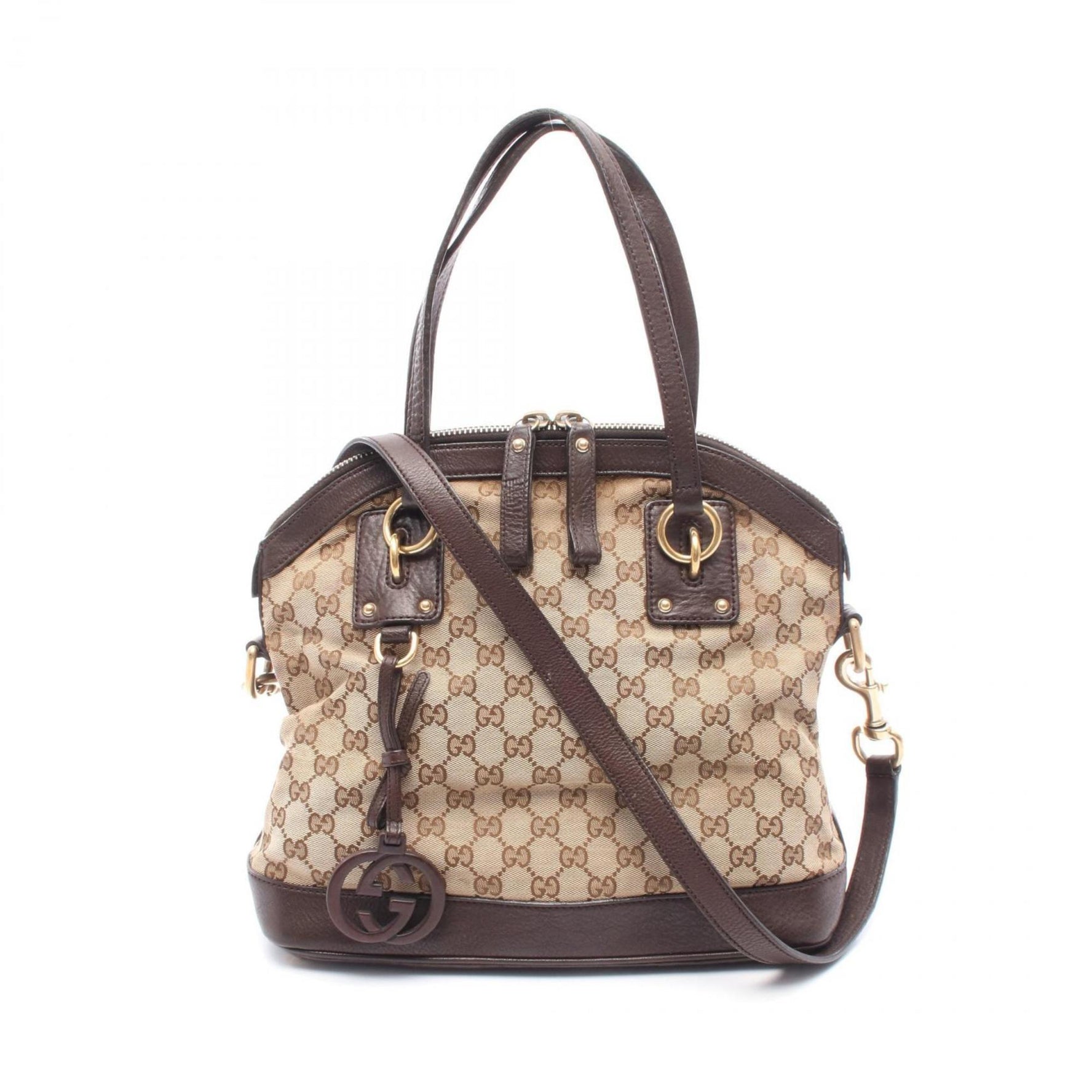 Gucci GG Canvas Interlocking G Handbag, and Leather, Beige Brown