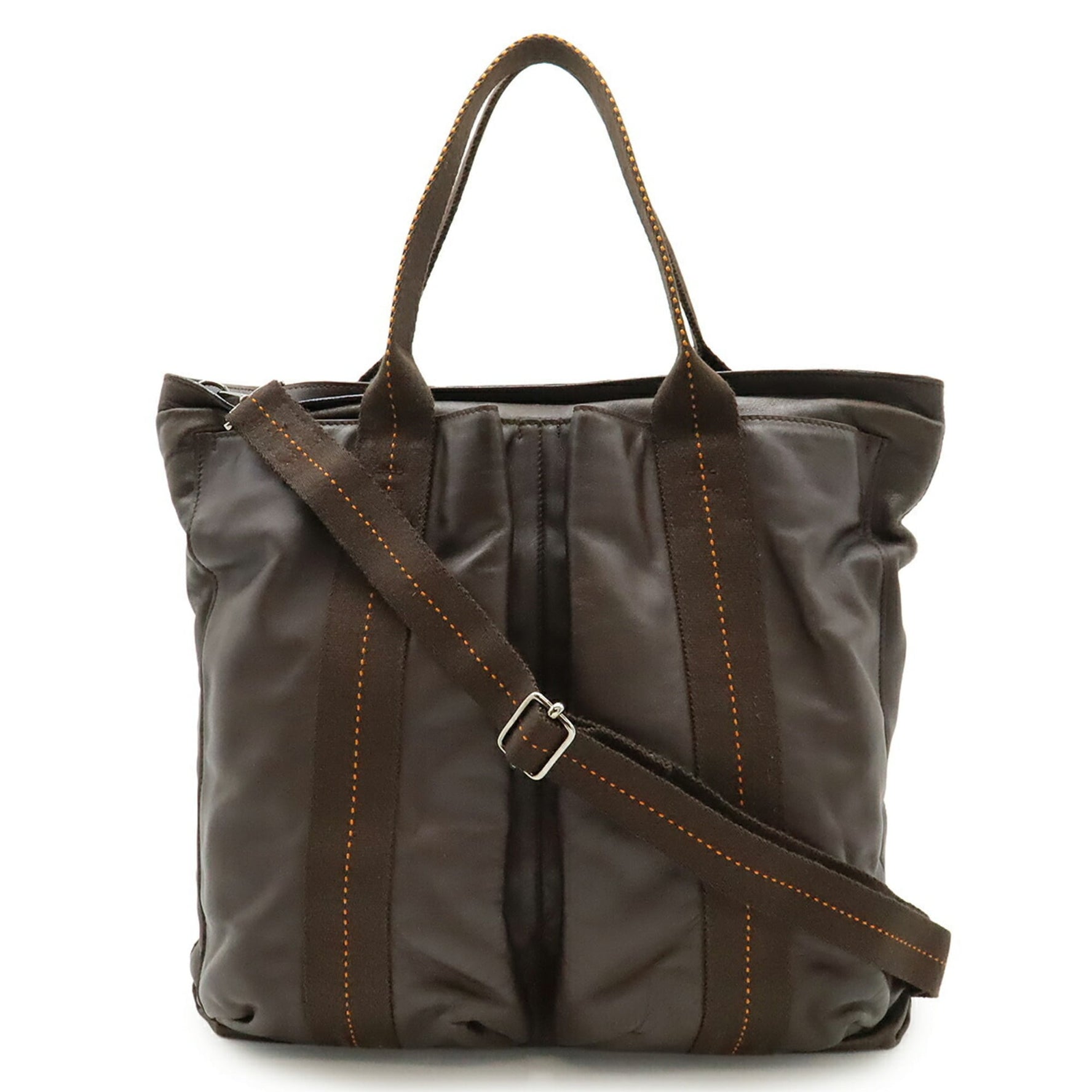 HERMES Caravan Vertical MM Tote Bag/Shoulder Bag in Veau-Derma Leather, Havana and Dark Brown