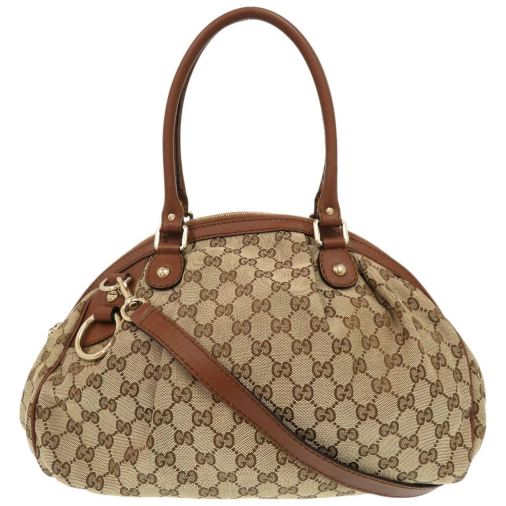 Gucci Sukey GG Canvas Leather Beige Brown Shoulder Handbag