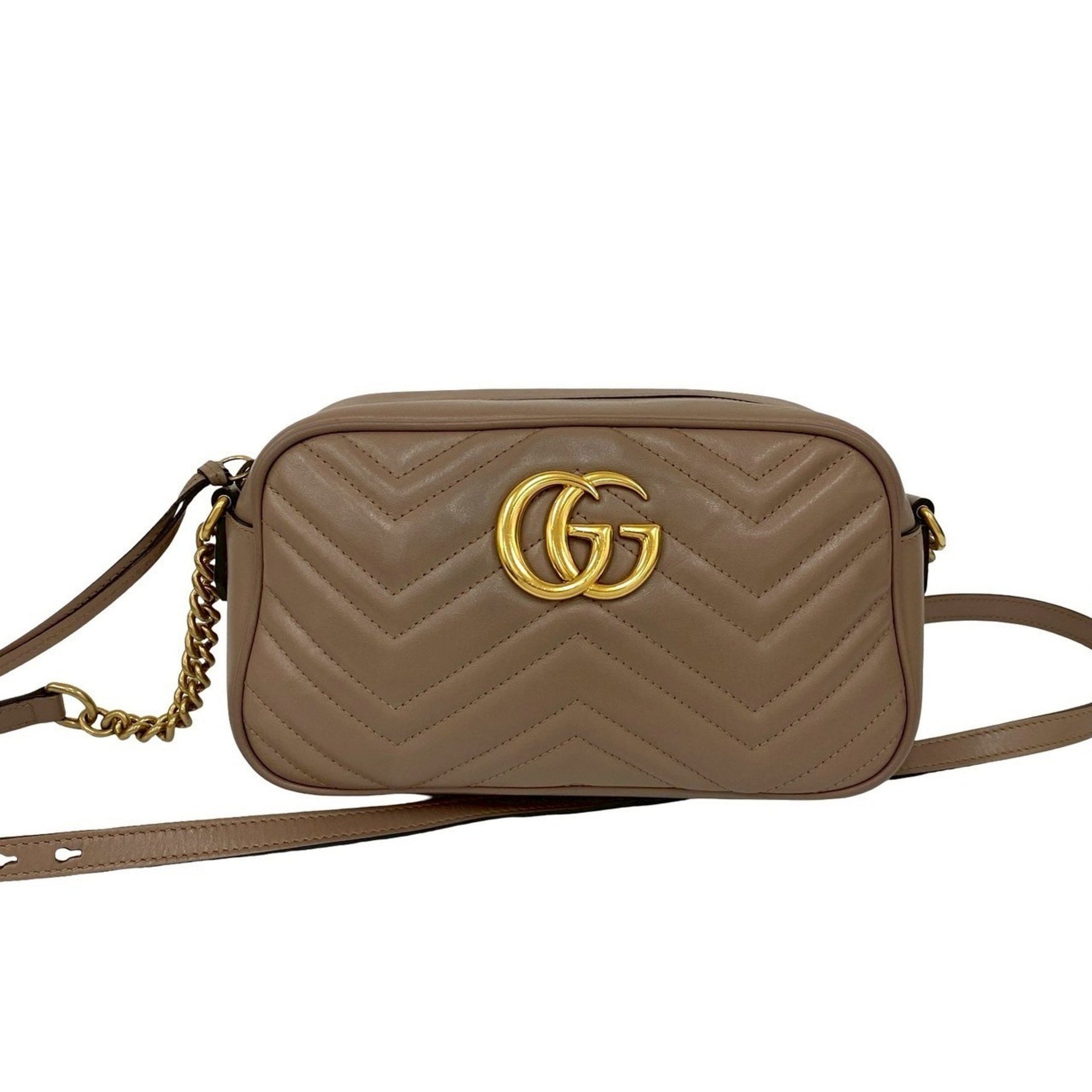 GUCCI GG Marmont Quilted Leather Chain Shoulder Bag/Pochette/Sacoche, Beige