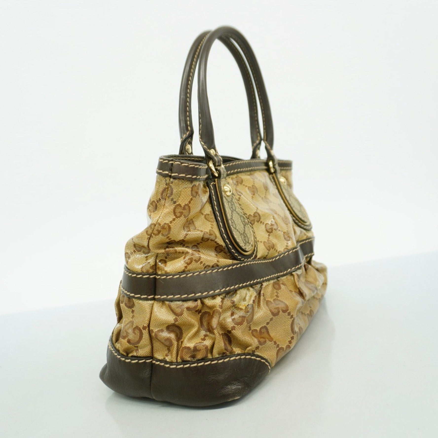 Gucci GG Crystal Handbag Coated Canvas Beige Brown Champagne Women's
