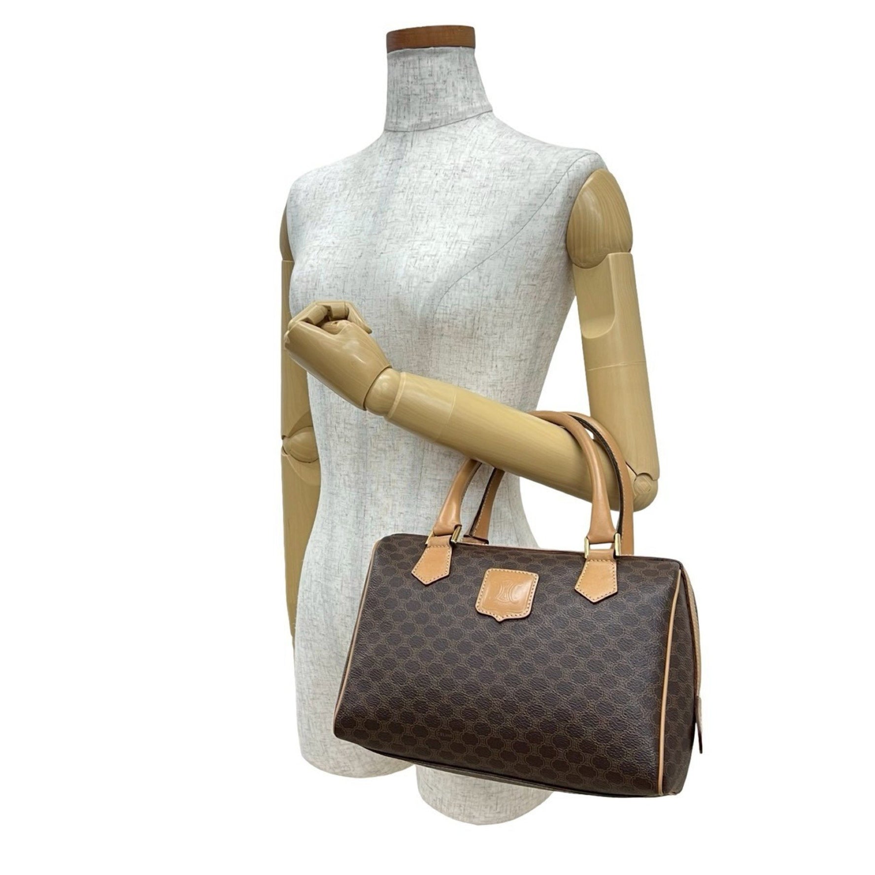 CELINE Macadam Blason Logo Print Leather Handbag/Mini Boston Bag