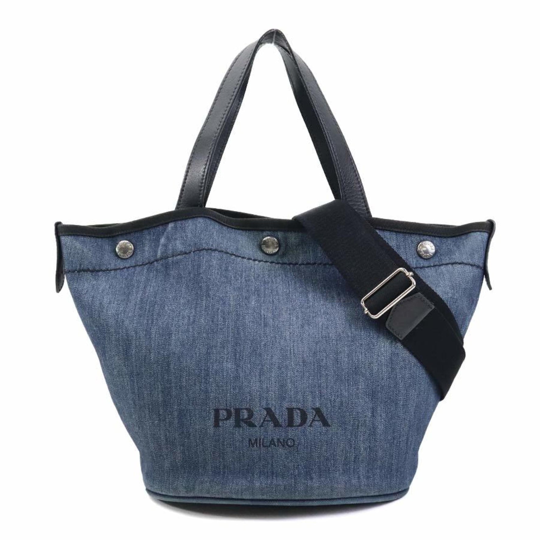 PRADA handbag shoulder bag denim leather blue x black ladies