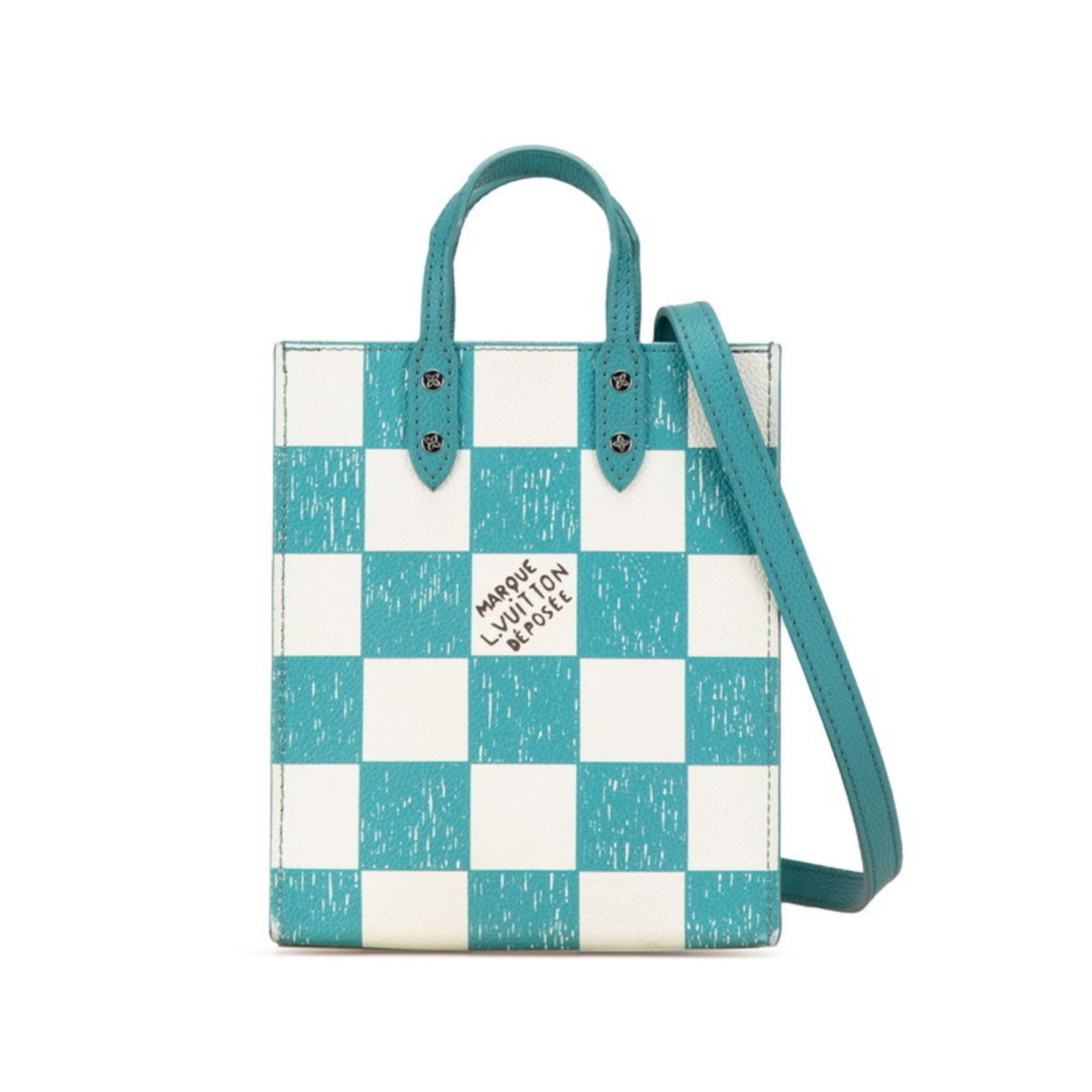 Louis Vuitton Damier Checkerboard Sac Plat XS Handbag Shoulder Bag Green White Leather