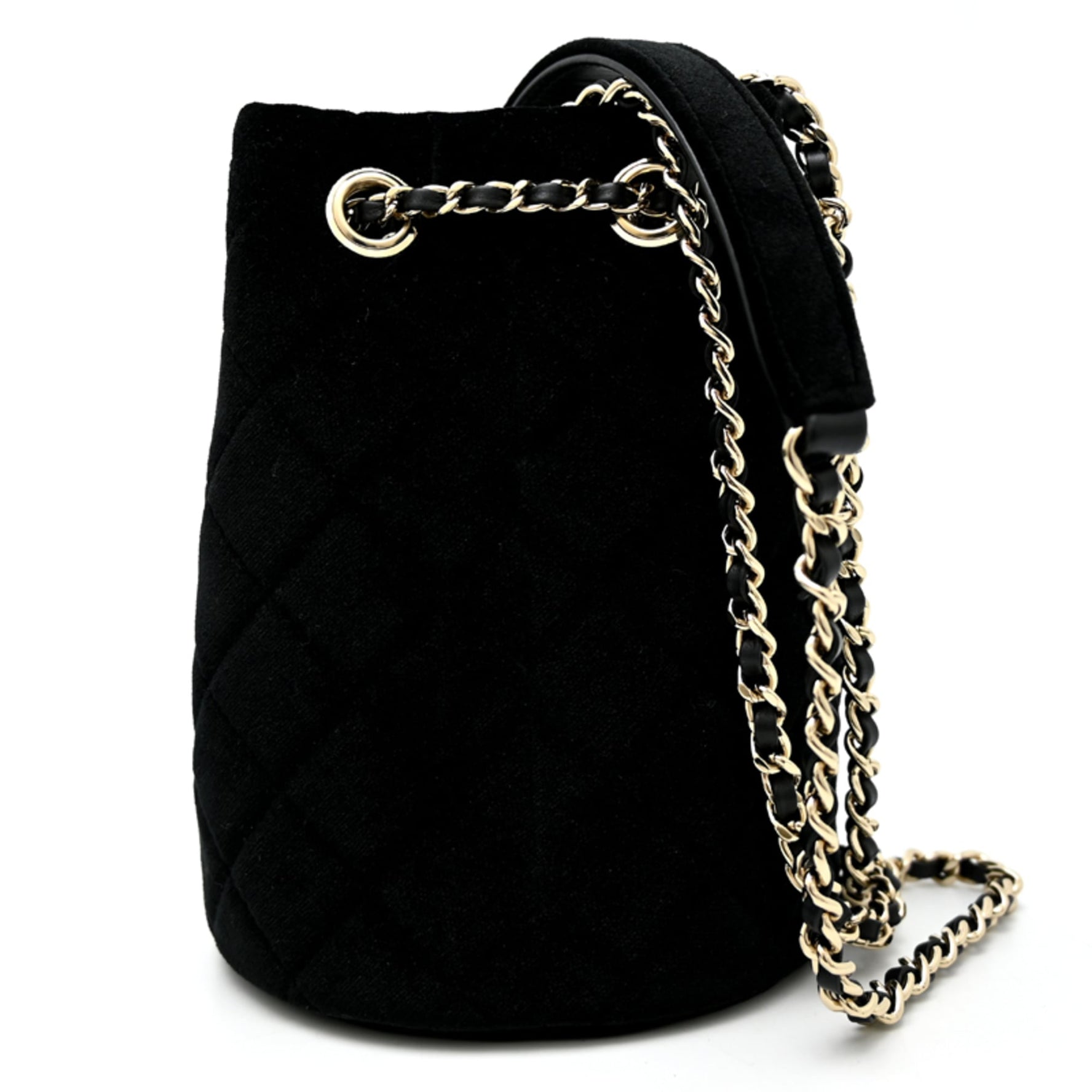 Chanel Drawstring Matelasse Chain Shoulder Bag Velvet Noir