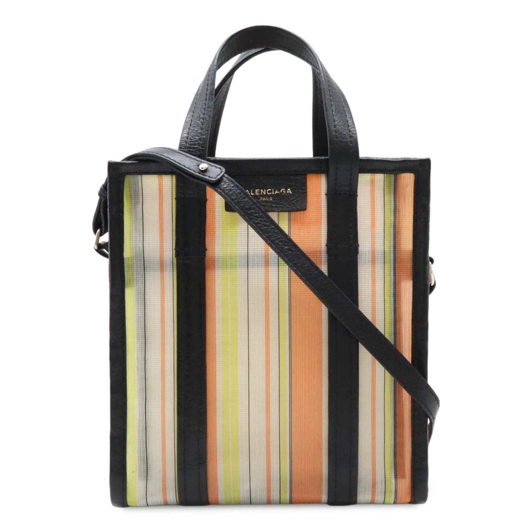 BALENCIAGA BAZAAR SHOPPER XS STRIPED MESH TOTE BAG SHOULDER NYLON MULTICOLOR BLACK
