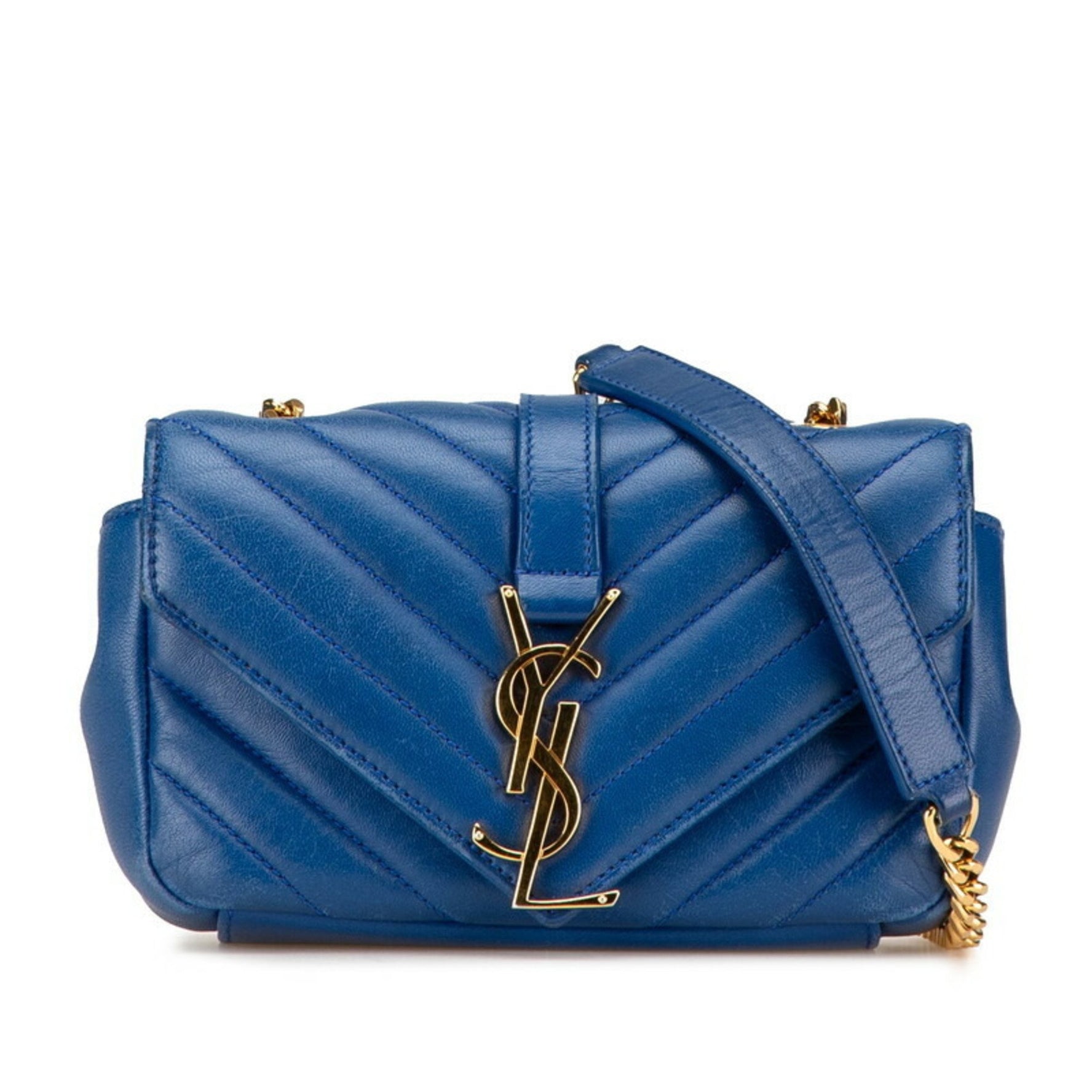 Saint Laurent YSL Monogram Baby Chai Chain Shoulder Bag Blue Leather Women's SAINT LAURENT