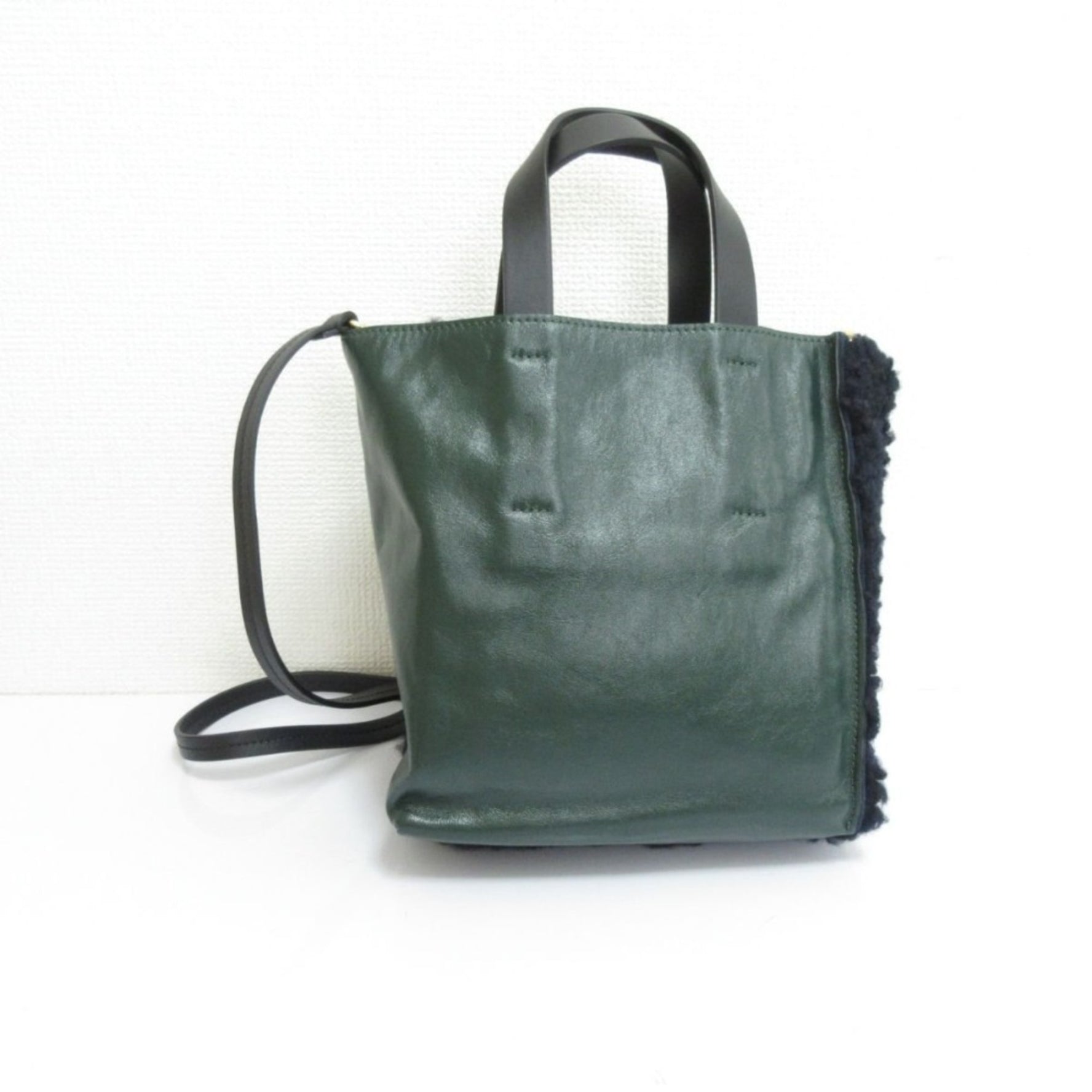 MARNI MUSEO SOFT sheepskin & calfskin boa x leather 2way combination handbag shoulder bag for women