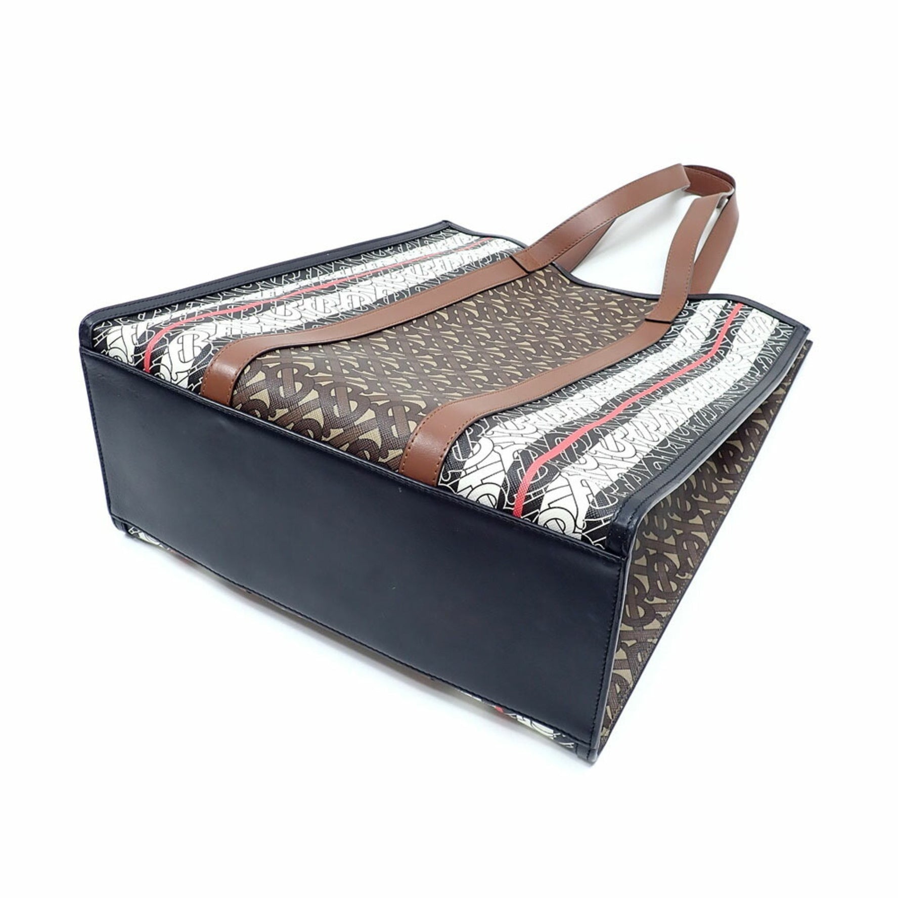 Burberry Tote Bag for Women Brown Multicolor PVC Leather TB Monogram Stripe