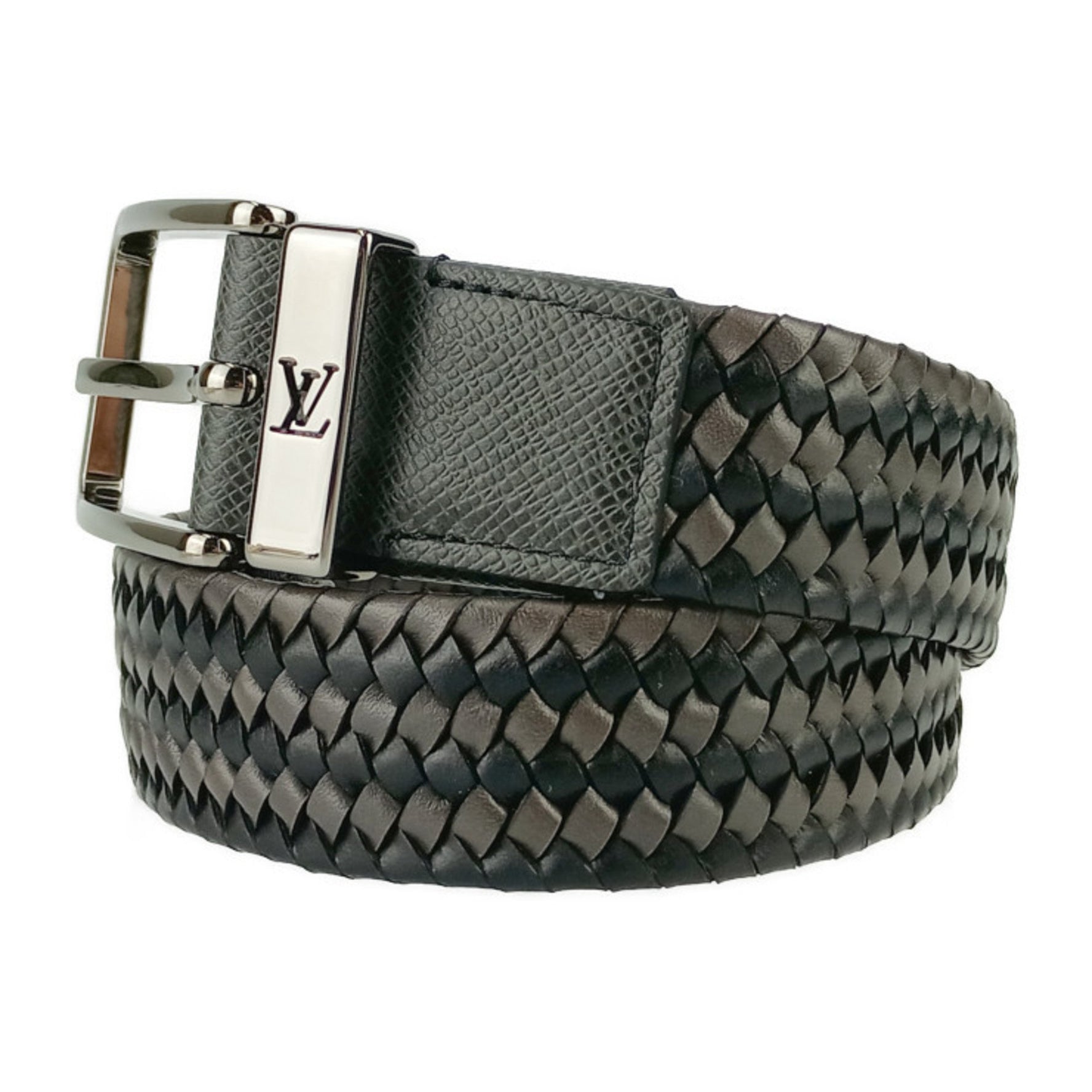 LOUIS VUITTON Louis Vuitton Belt Santur Pont Neuf Braided 35MM M0377 Black Grey Men's