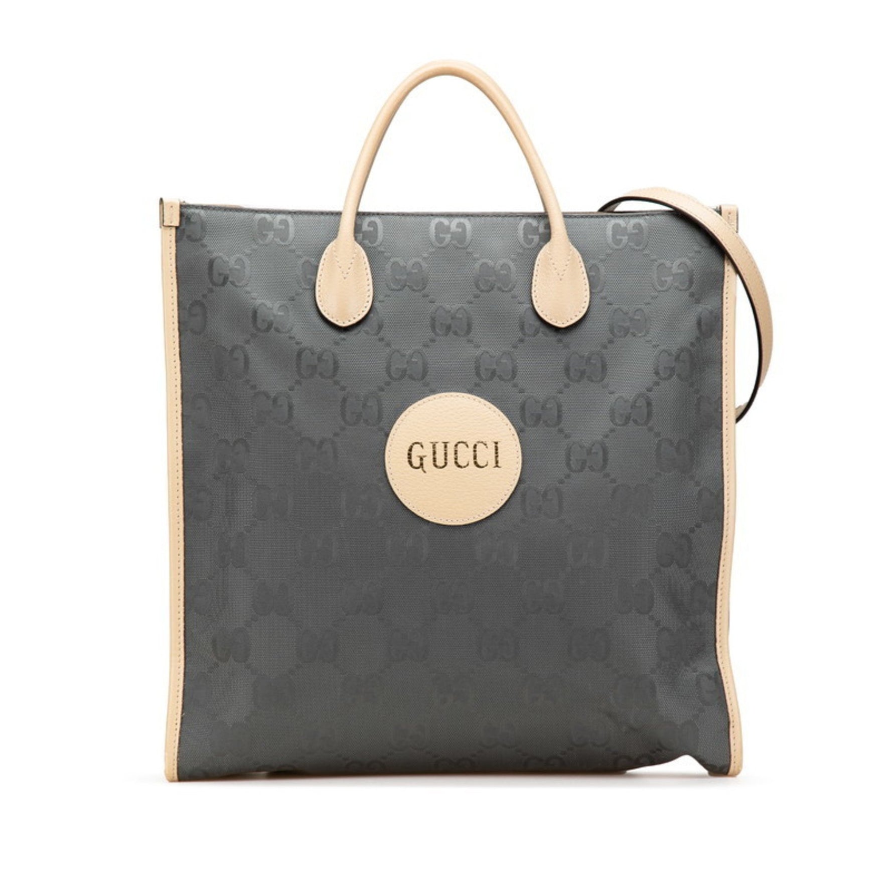 Gucci GG Nylon Off the Grid Long Handbag/Shoulder Bag Gray/Beige Leather