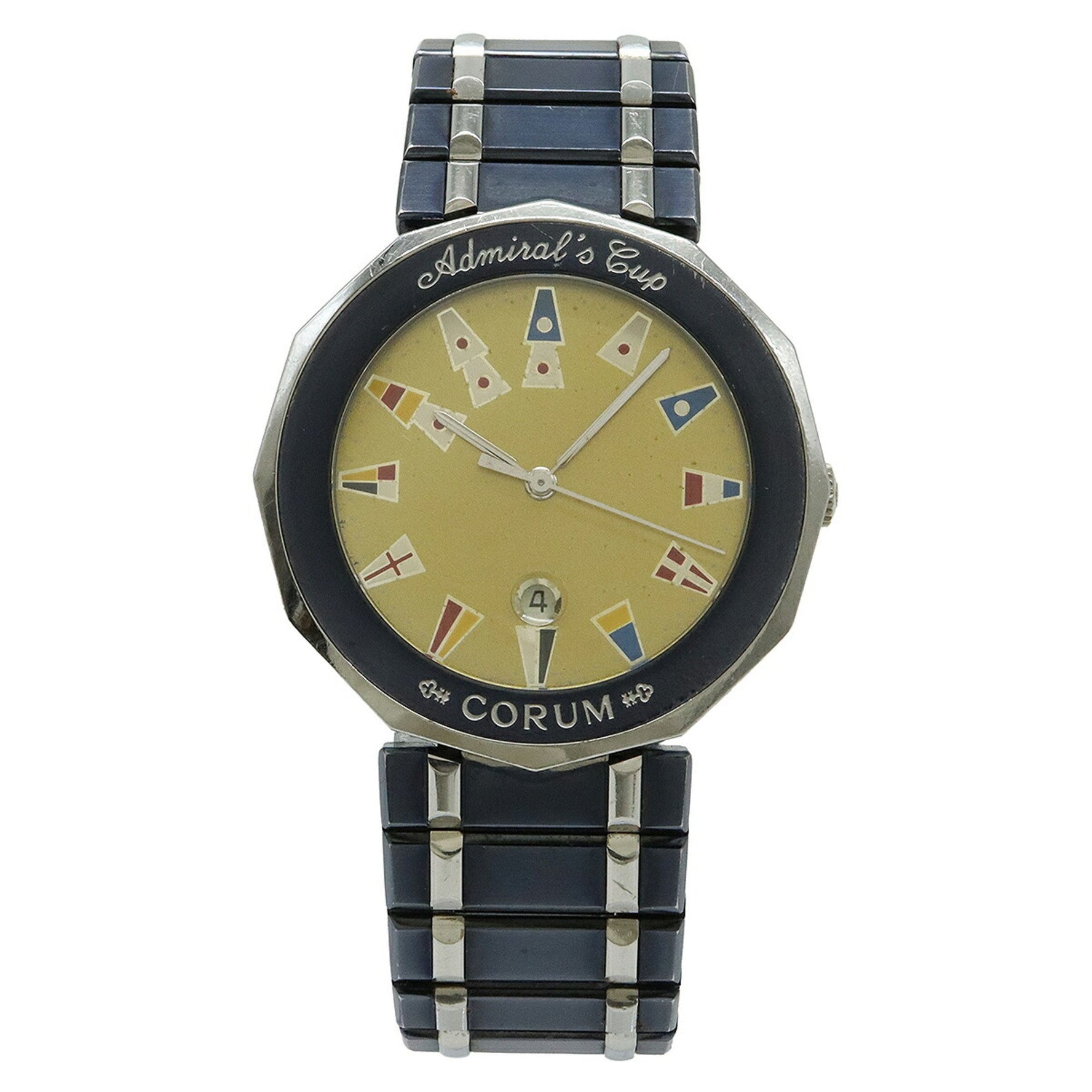 CORUM Admiral's Cup Gun Blue with Gold Dial and Stainless Steel Date Display, Men's Quartz Watch, 99.810.30 V-550