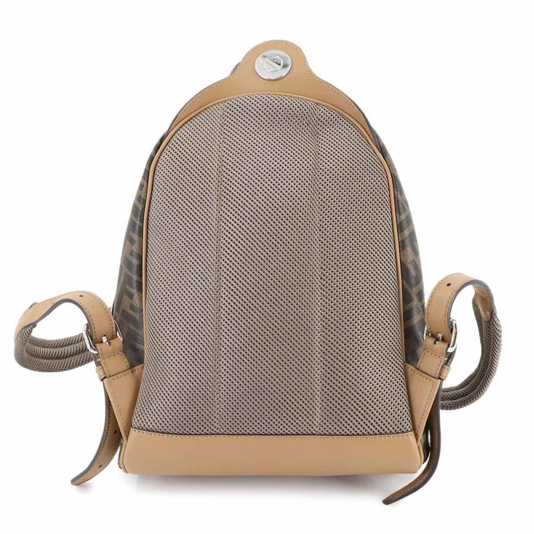 FENDI Diagonal Chiodo Small Backpack, Brown Leather with Silver Hardware, 7VZ077