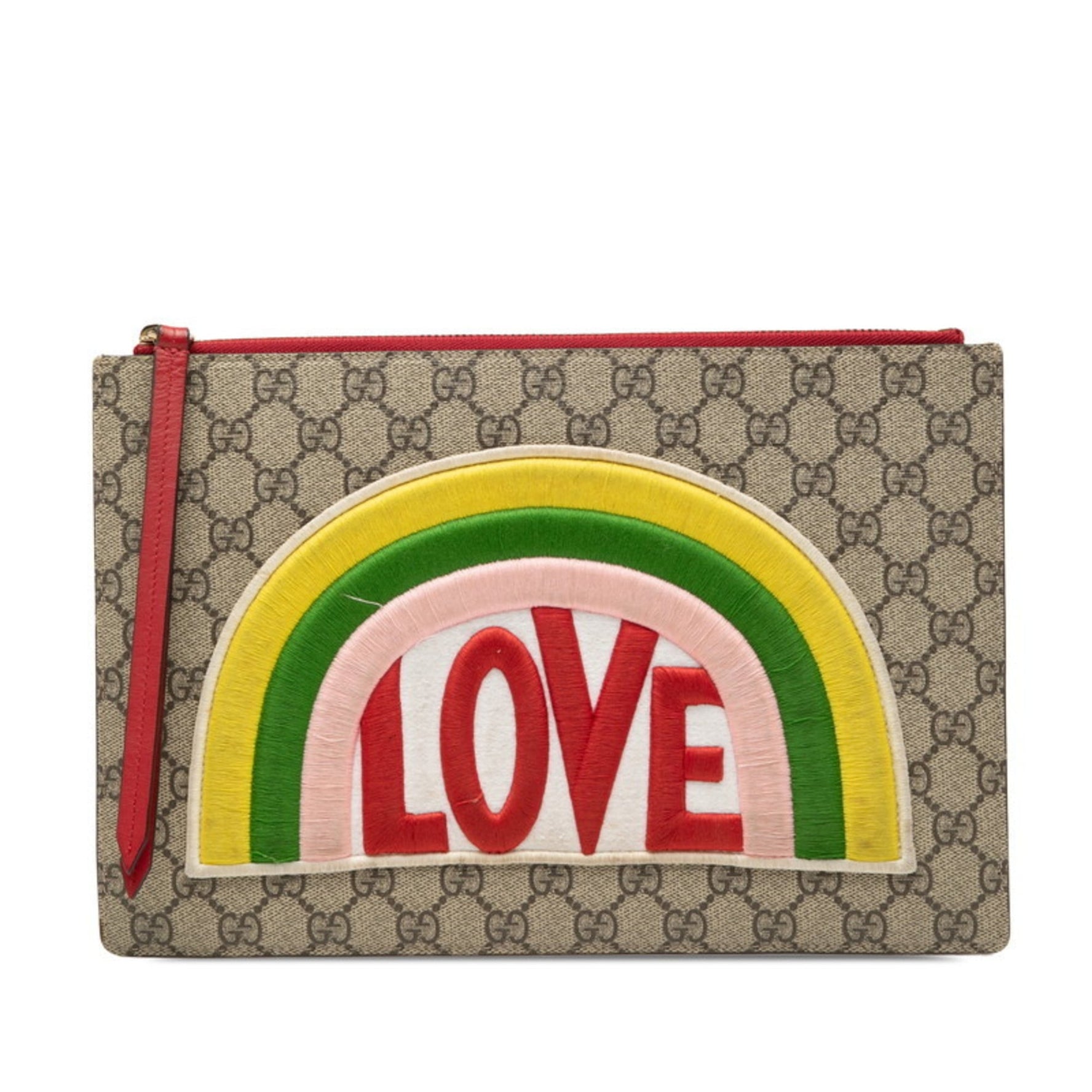 Gucci GG Supreme Rainbow LOVE Clutch Bag/Second Bag Beige Multicolor