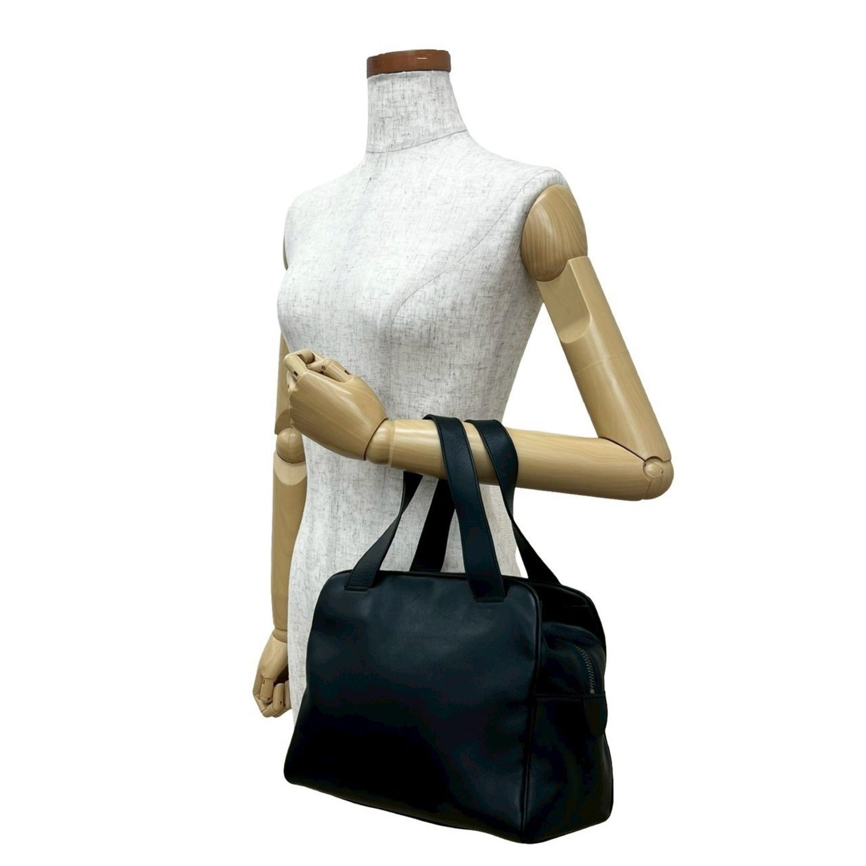 CELINE Circle Logo Metal Charm Leather Handbag Mini Boston Bag Dark