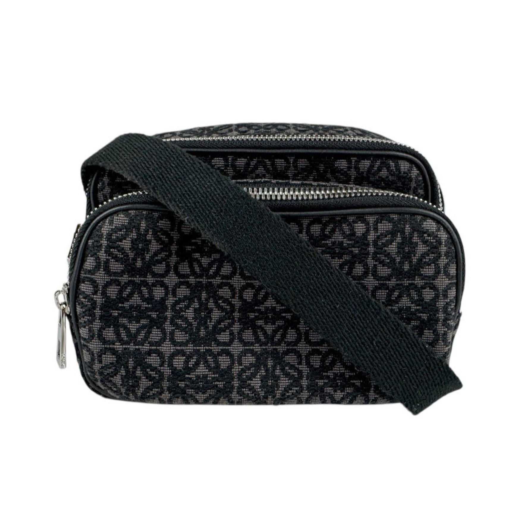 LOEWE Shoulder Bag Anagram Canvas Black Brown Silver Men's z5223