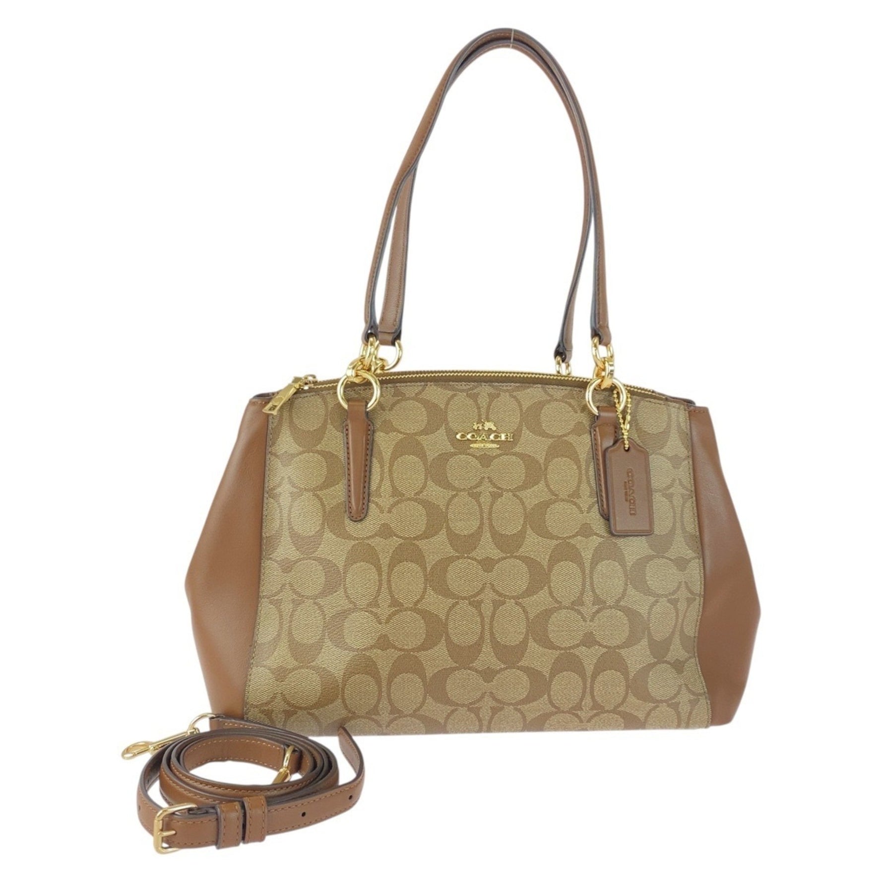 COACH Signature Brown/Beige with Gold Hardware Handbag/Shoulder Bag