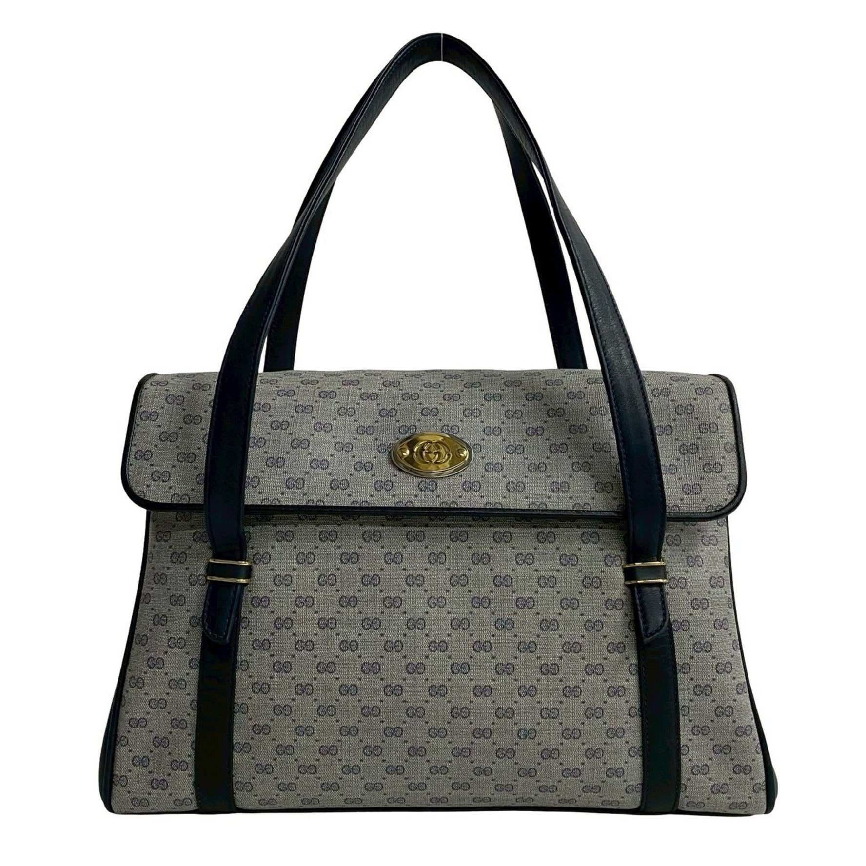 GUCCI Old Gucci Micro GG Logo Hardware Leather Handbag Mini Tote Bag Navy