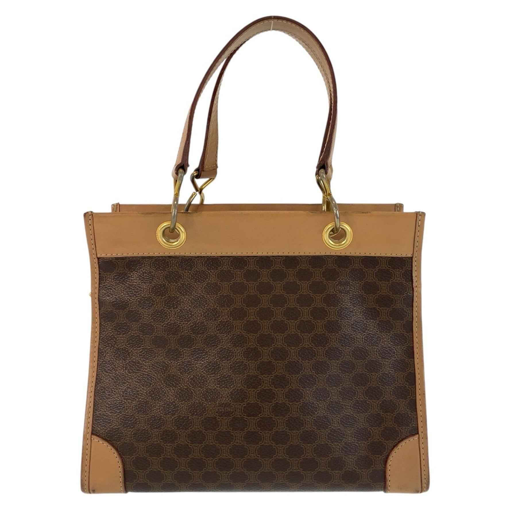 CELINE Vintage Macadam Brown Gold Hardware Leather Handbag Tote Bag for Women